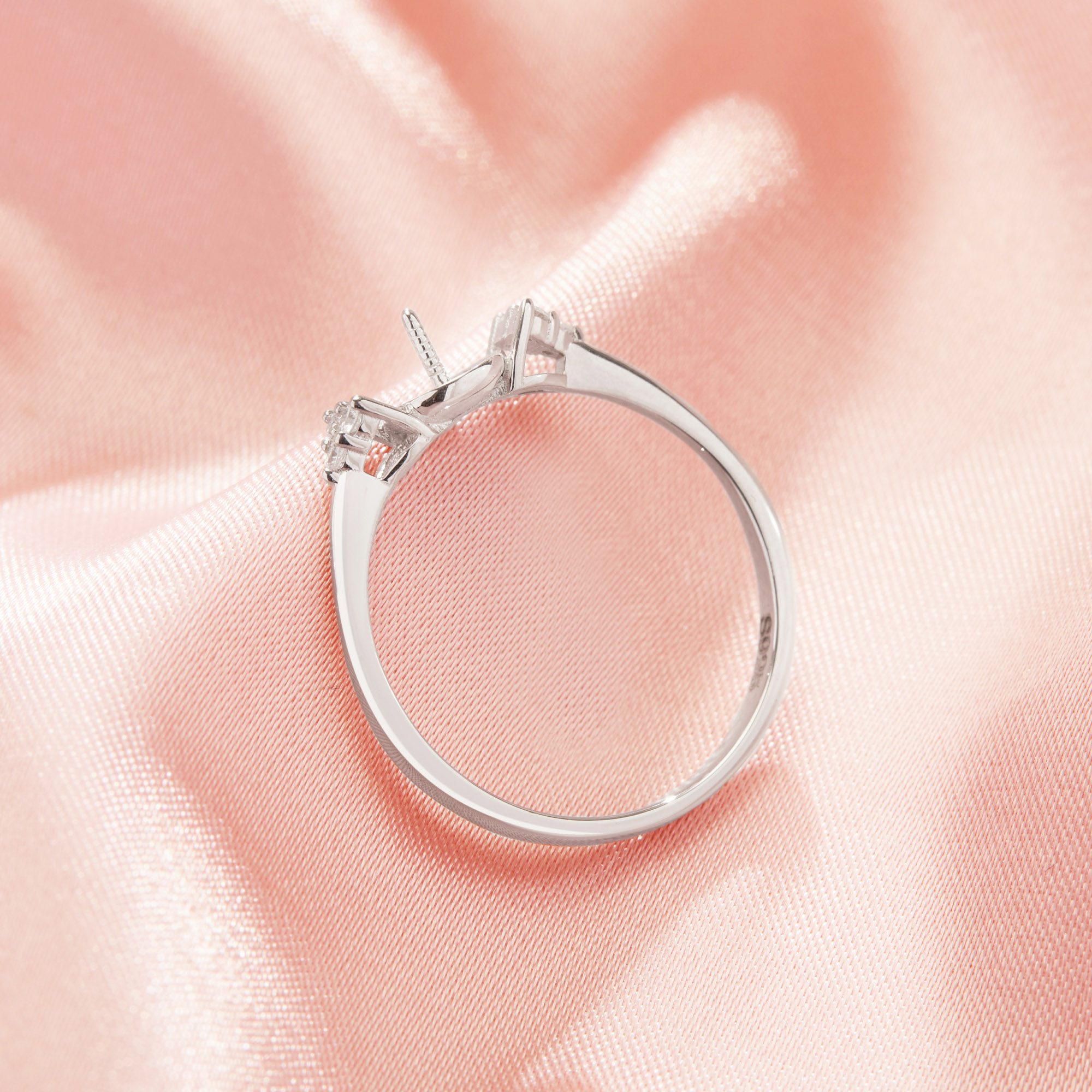 Ball Round Pin Ring Settings For Half Drilled Pearl Bead,Solid 925 Sterling Silver Ring For Half Drilled Beads,Vintage Styles Ring,DIY Ring Supplies 1295071