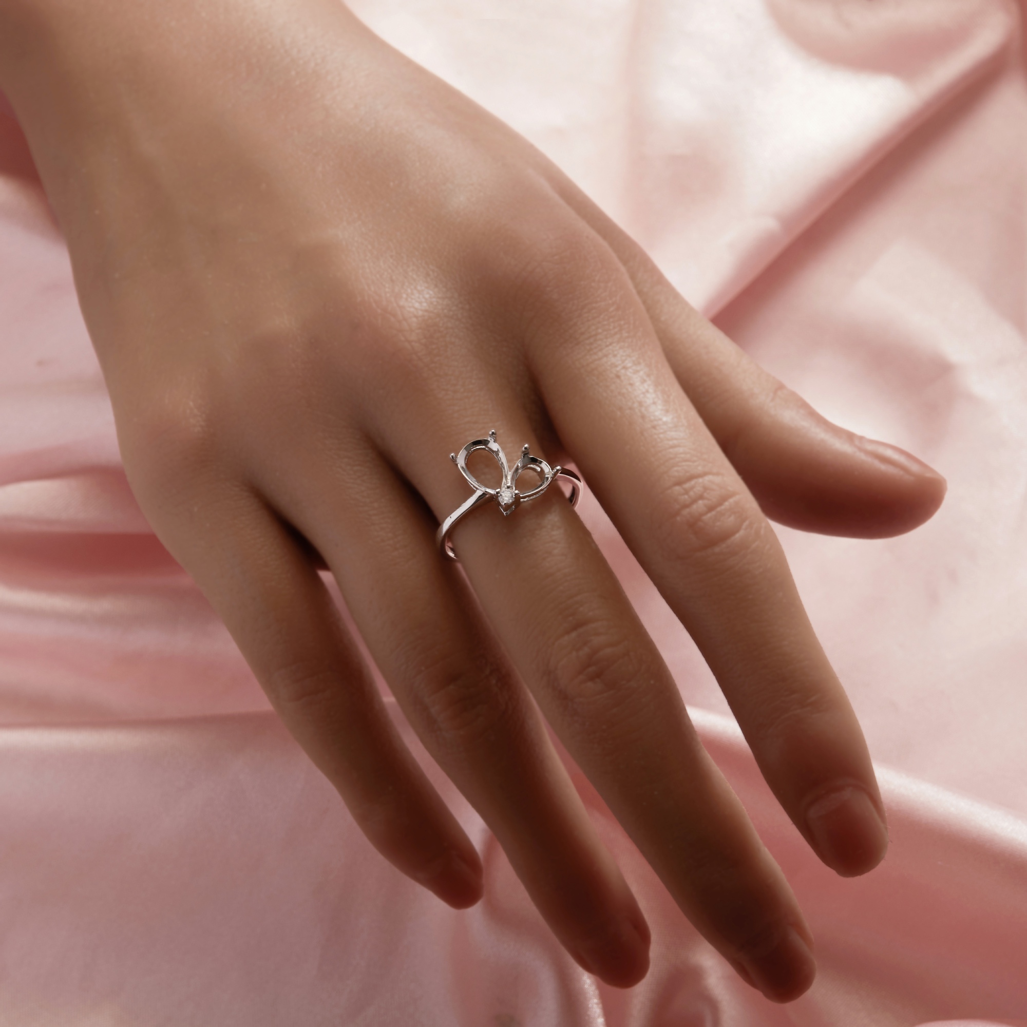 Two Stones Pear Prong Ring Settings,Solid 925 Sterling Silver Ring,Moissanite Ring,DIY Ring Supplies For Gemstone,With 4x6MM 6x8MM Pear Stone 1295076