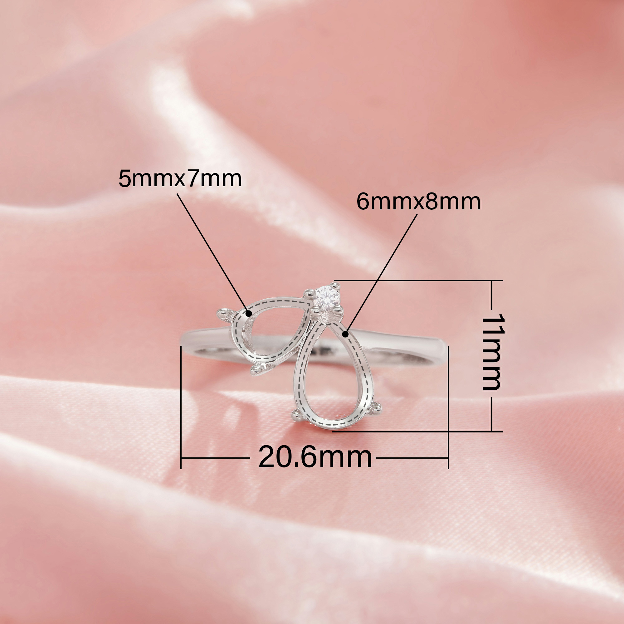 Two Stones Pear Prong Ring Settings,Solid 925 Sterling Silver Ring,Moissanite Ring,DIY Ring Supplies For Gemstone,With 4x6MM 6x8MM Pear Stone 1295076