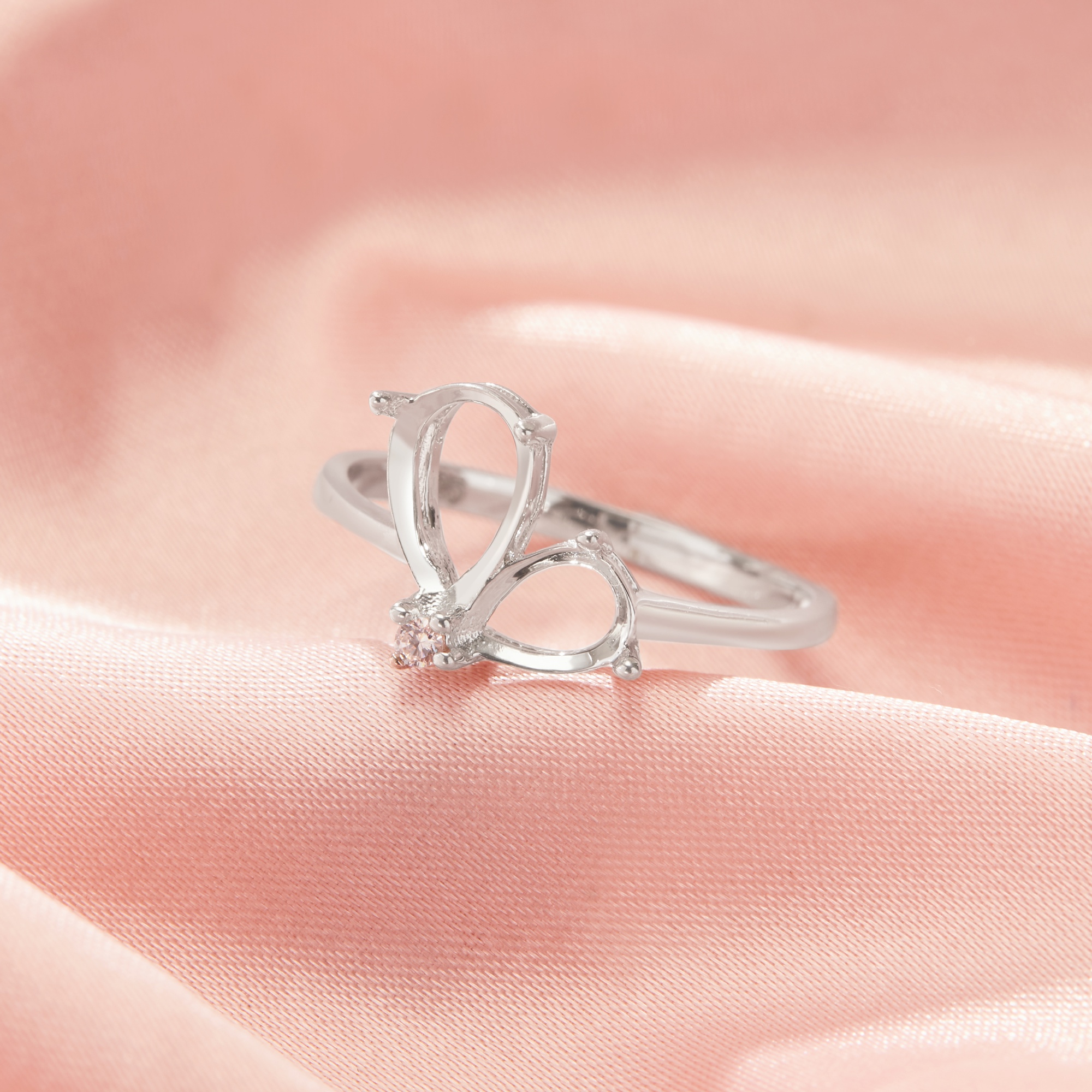 Two Stones Pear Prong Ring Settings,Solid 925 Sterling Silver Ring,Moissanite Ring,DIY Ring Supplies For Gemstone,With 4x6MM 6x8MM Pear Stone 1295076