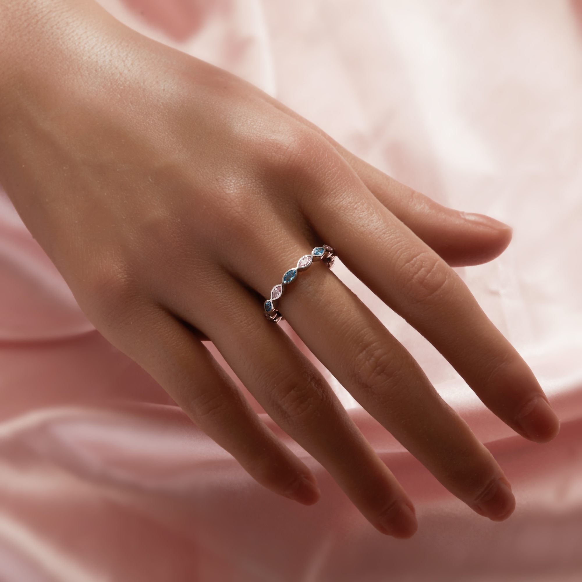 Full Band Keepsake Breast Milk Resin Marquise Bezel Ring Settings,Color CZ Birthstone Solid 925 Sterling Silver Ring,Stackable Eternity Ring 1295078