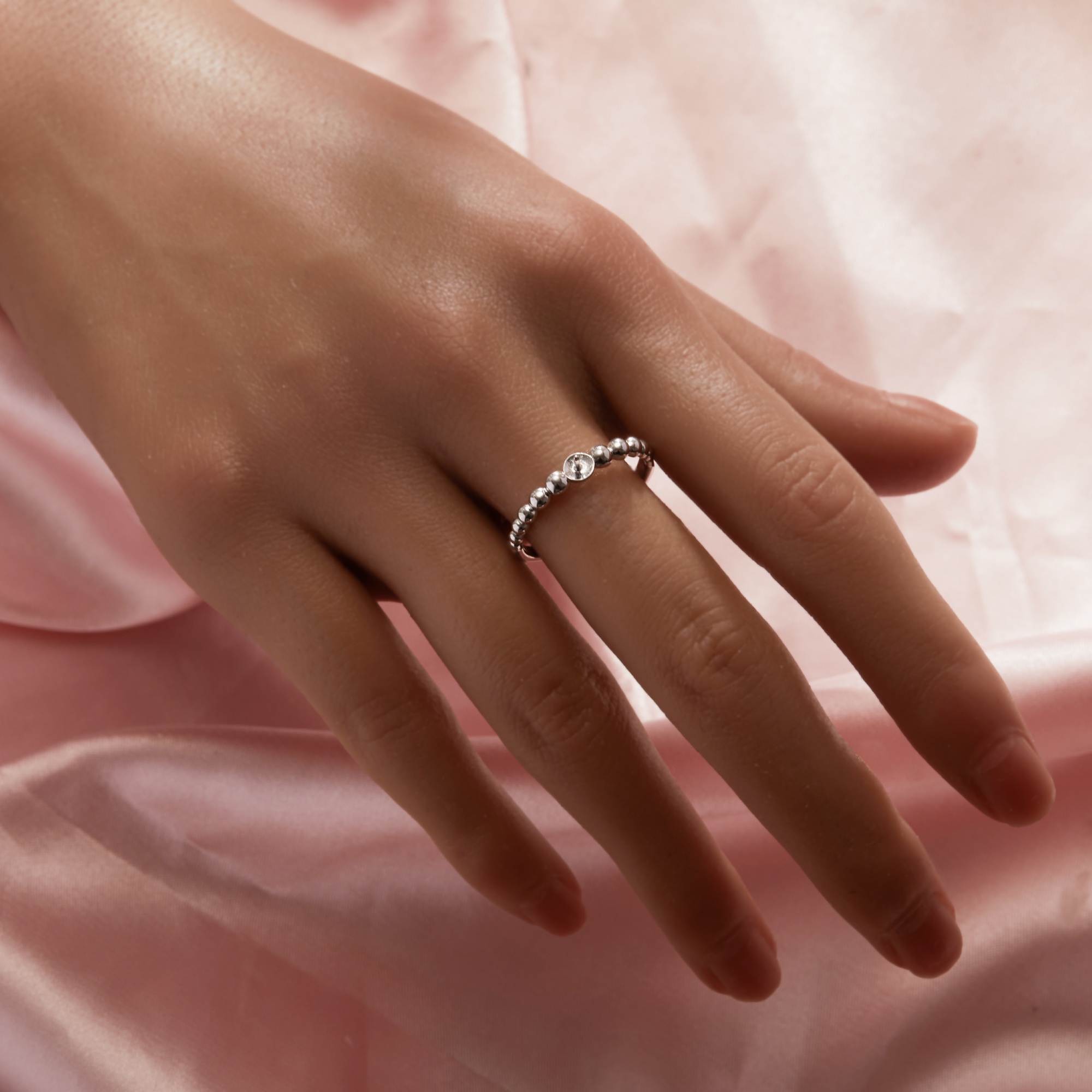 Ball Round Pin Ring Settings For Half Drilled Pearl Bead,Solid 925 Sterling Silver Ring For Half Drilled Beads,Minimalist Round Ring,DIY Ring Supplies 1295079