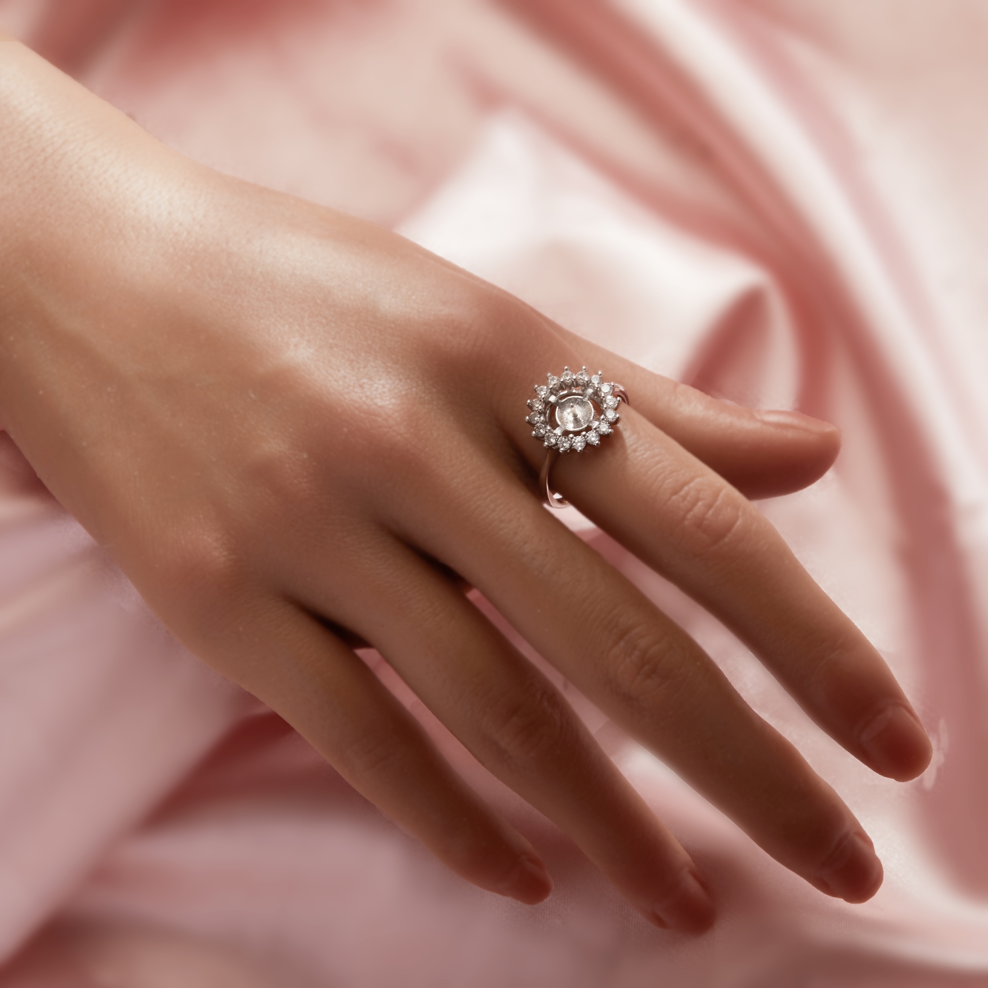 Ball Round Pin Ring Settings For Half Drilled Pearl Bead,Flower Solid 925 Sterling Silver Ring For Half Drilled Beads,Vintage Styles Ring,DIY Ring Supplies 1295081