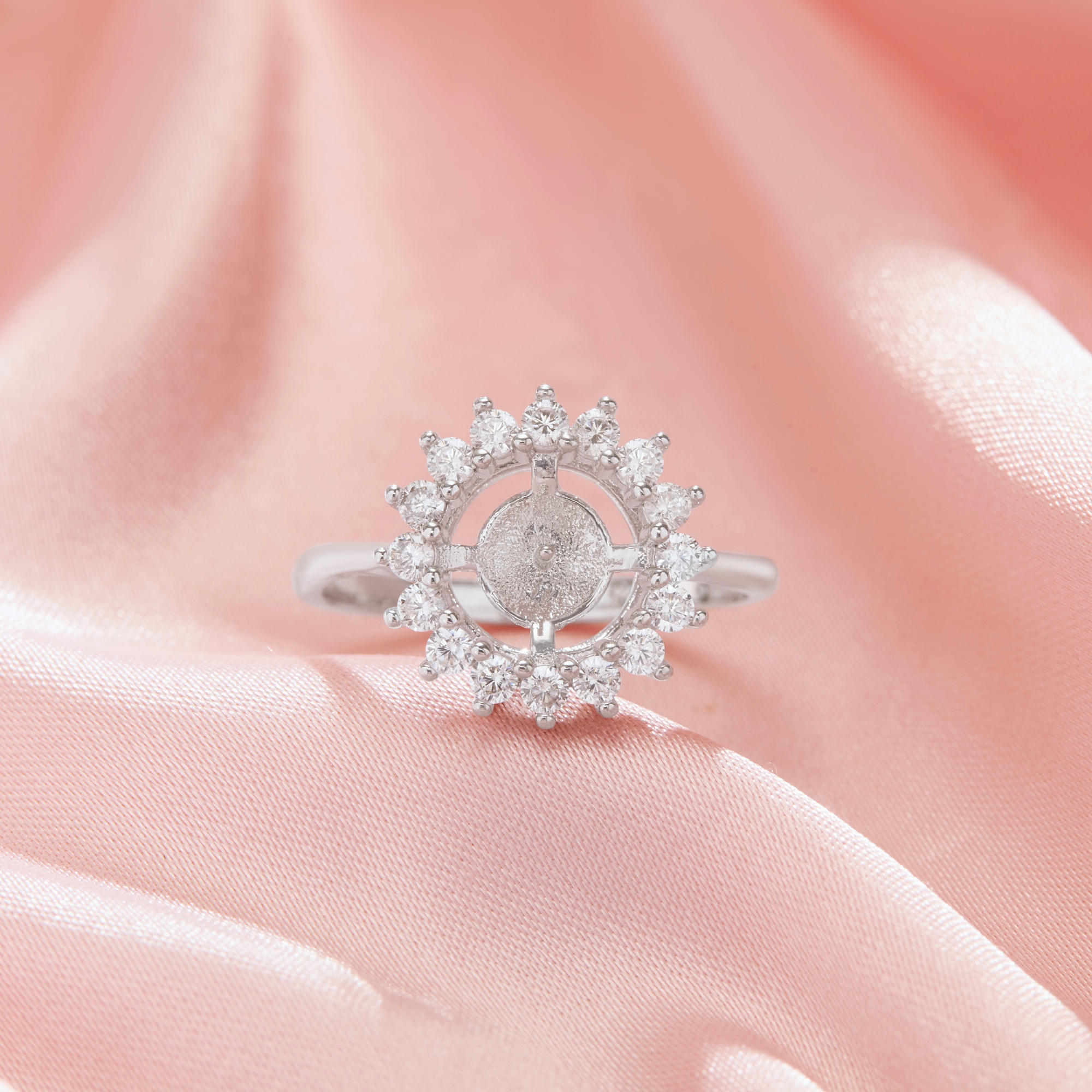 Ball Round Pin Ring Settings For Half Drilled Pearl Bead,Flower Solid 925 Sterling Silver Ring For Half Drilled Beads,Vintage Styles Ring,DIY Ring Supplies 1295081