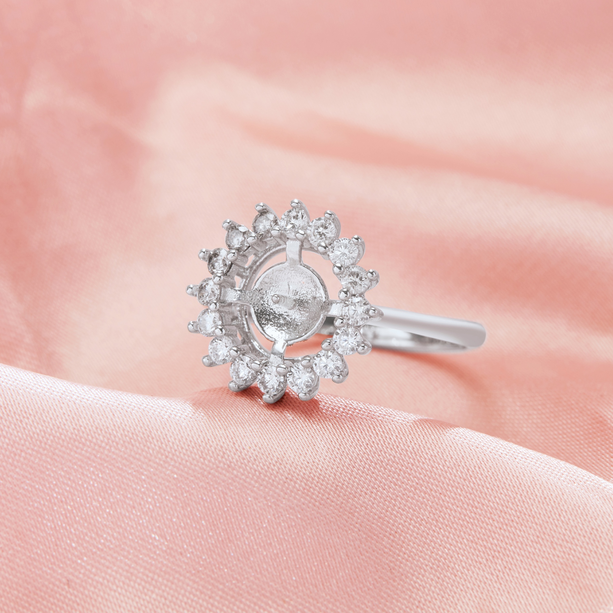 Ball Round Pin Ring Settings For Half Drilled Pearl Bead,Flower Solid 925 Sterling Silver Ring For Half Drilled Beads,Vintage Styles Ring,DIY Ring Supplies 1295081