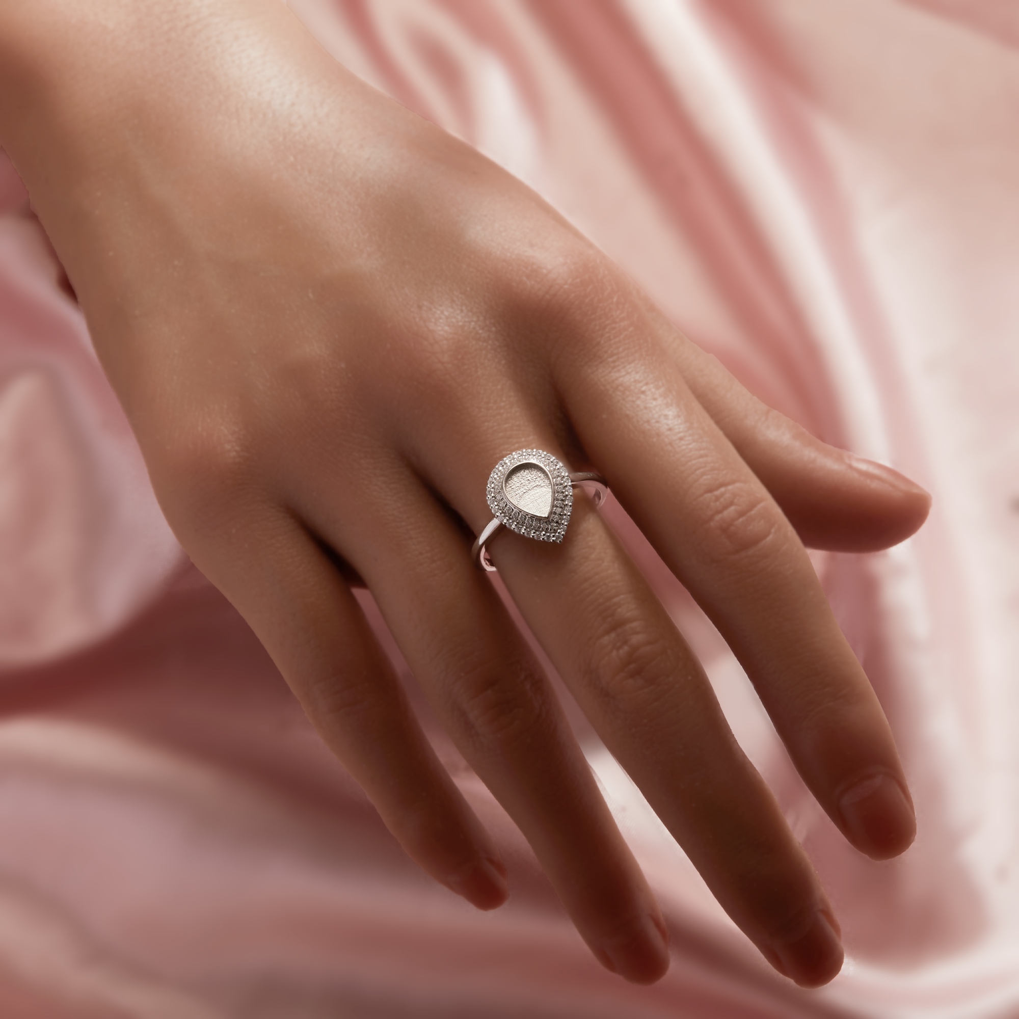 6x8MM Keepsake Breast Milk Resin Pear Bezel Ring Settings,Double Halo Solid 925 Sterling Silver Ring,Solid Back Pear Ring,Pave Moissanite Ring,DIY Ring Supplies 1295082