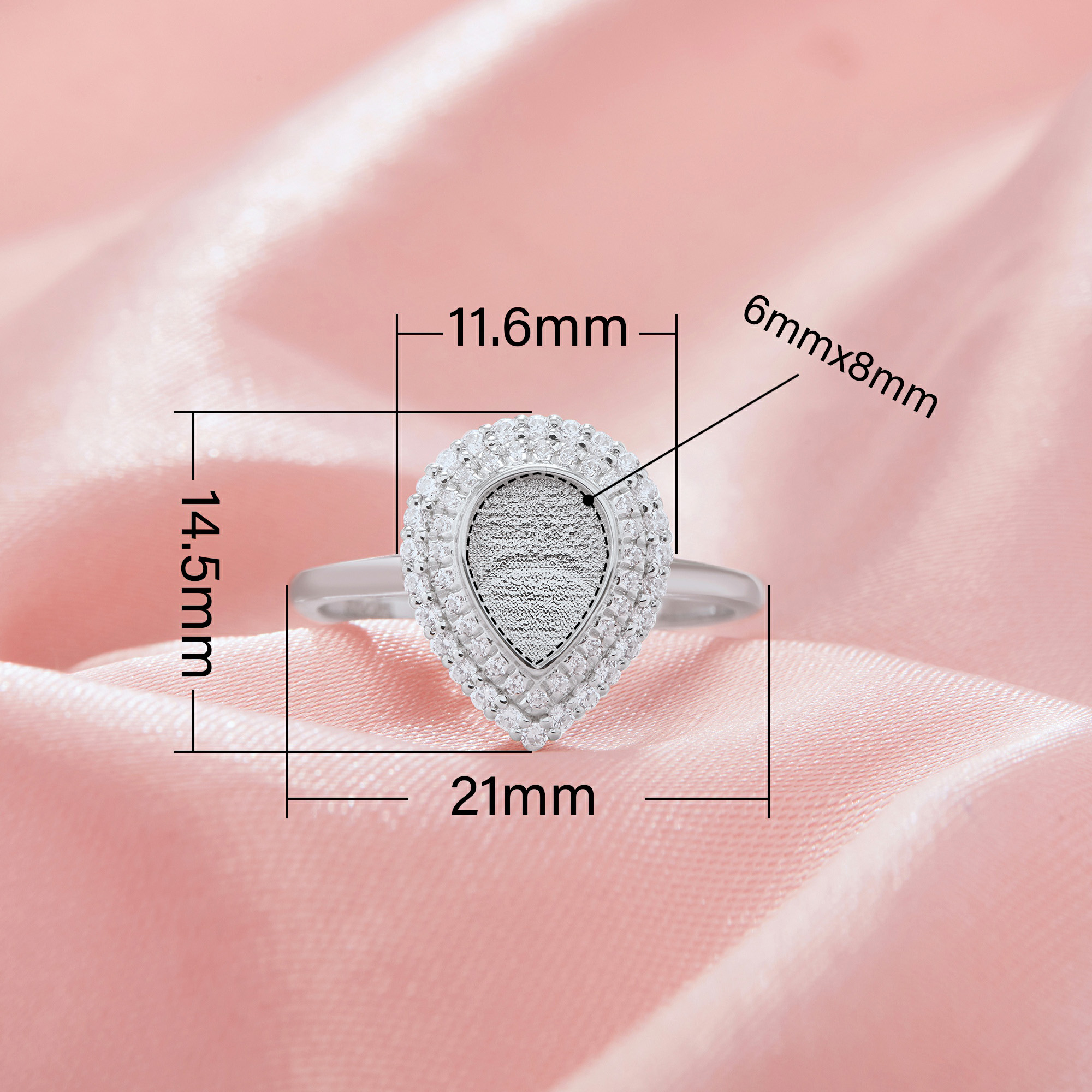 6x8MM Keepsake Breast Milk Resin Pear Bezel Ring Settings,Double Halo Solid 925 Sterling Silver Ring,Solid Back Pear Ring,Pave Moissanite Ring,DIY Ring Supplies 1295082