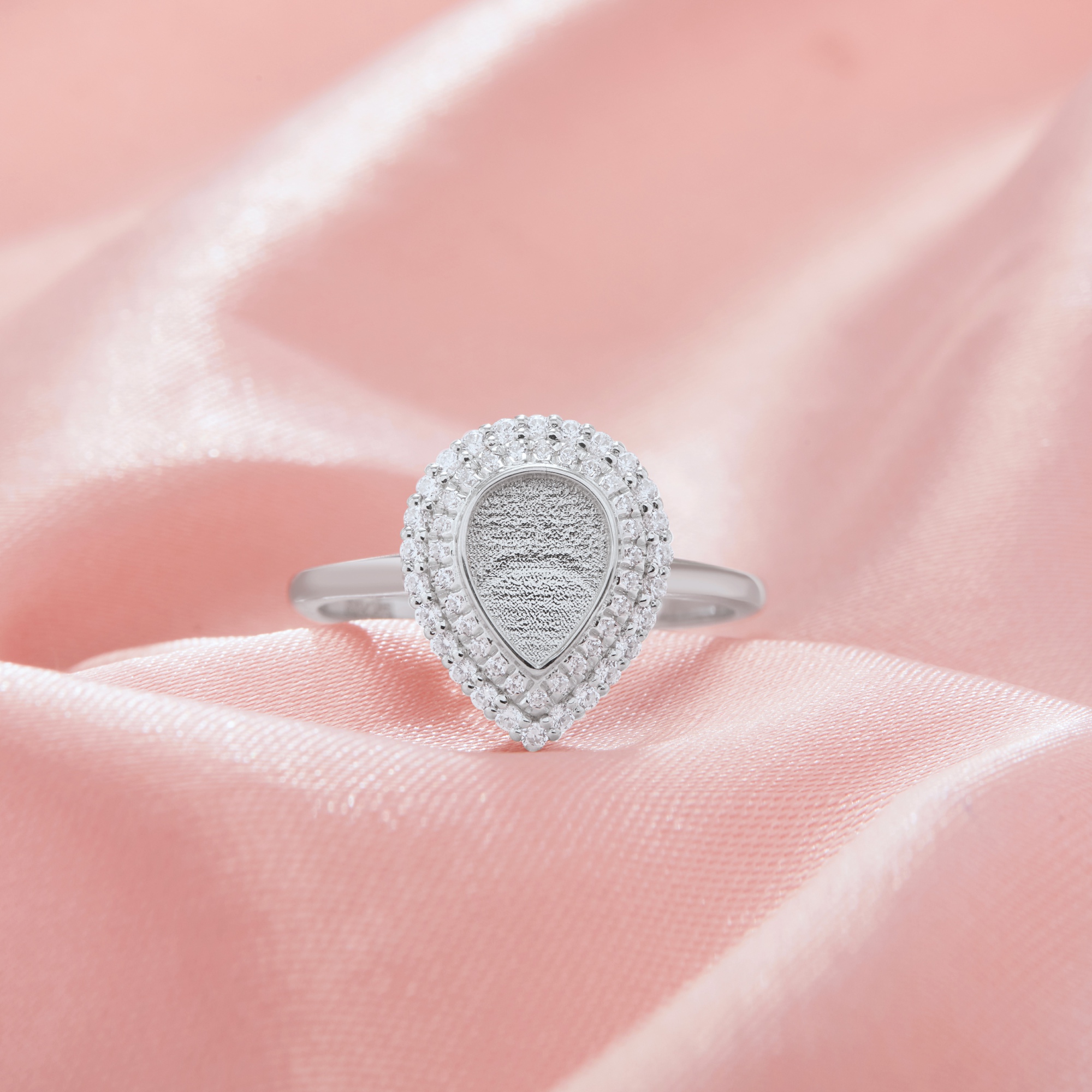 6x8MM Keepsake Breast Milk Resin Pear Bezel Ring Settings,Double Halo Solid 925 Sterling Silver Ring,Solid Back Pear Ring,Pave Moissanite Ring,DIY Ring Supplies 1295082