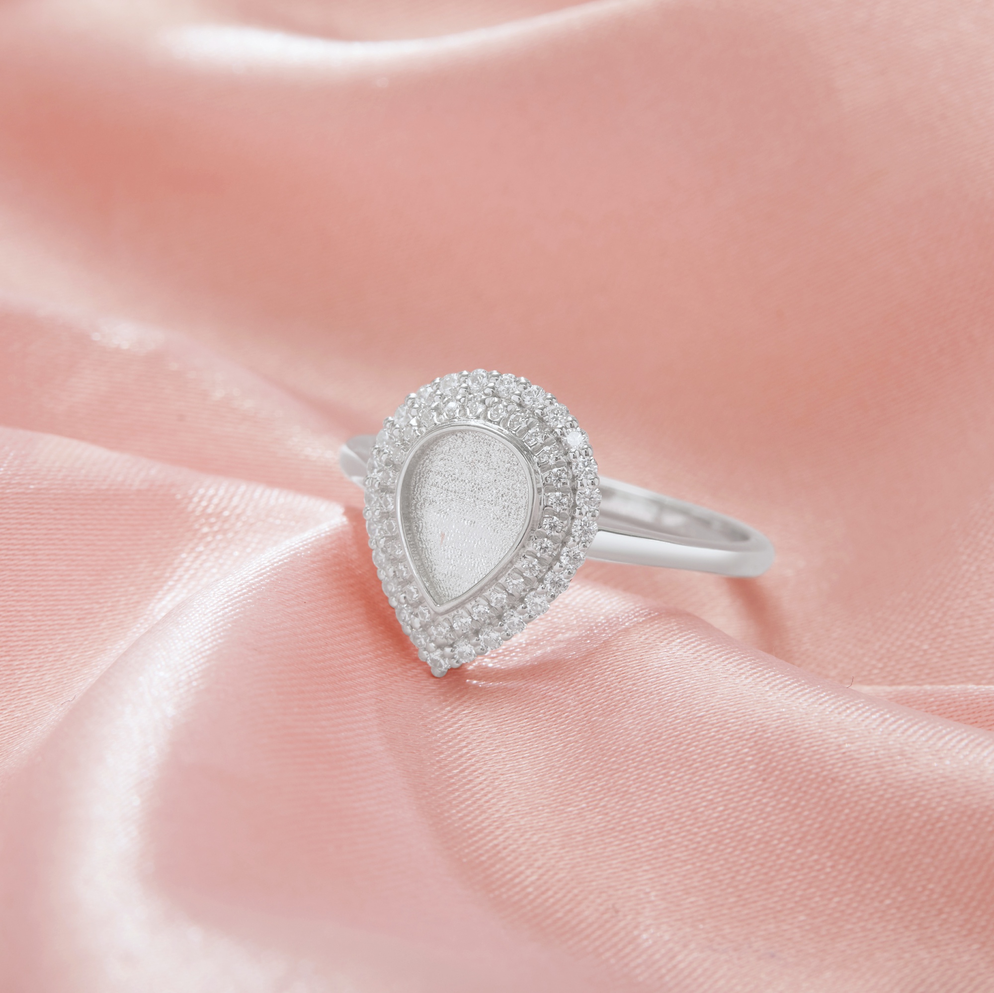 6x8MM Keepsake Breast Milk Resin Pear Bezel Ring Settings,Double Halo Solid 925 Sterling Silver Ring,Solid Back Pear Ring,Pave Moissanite Ring,DIY Ring Supplies 1295082