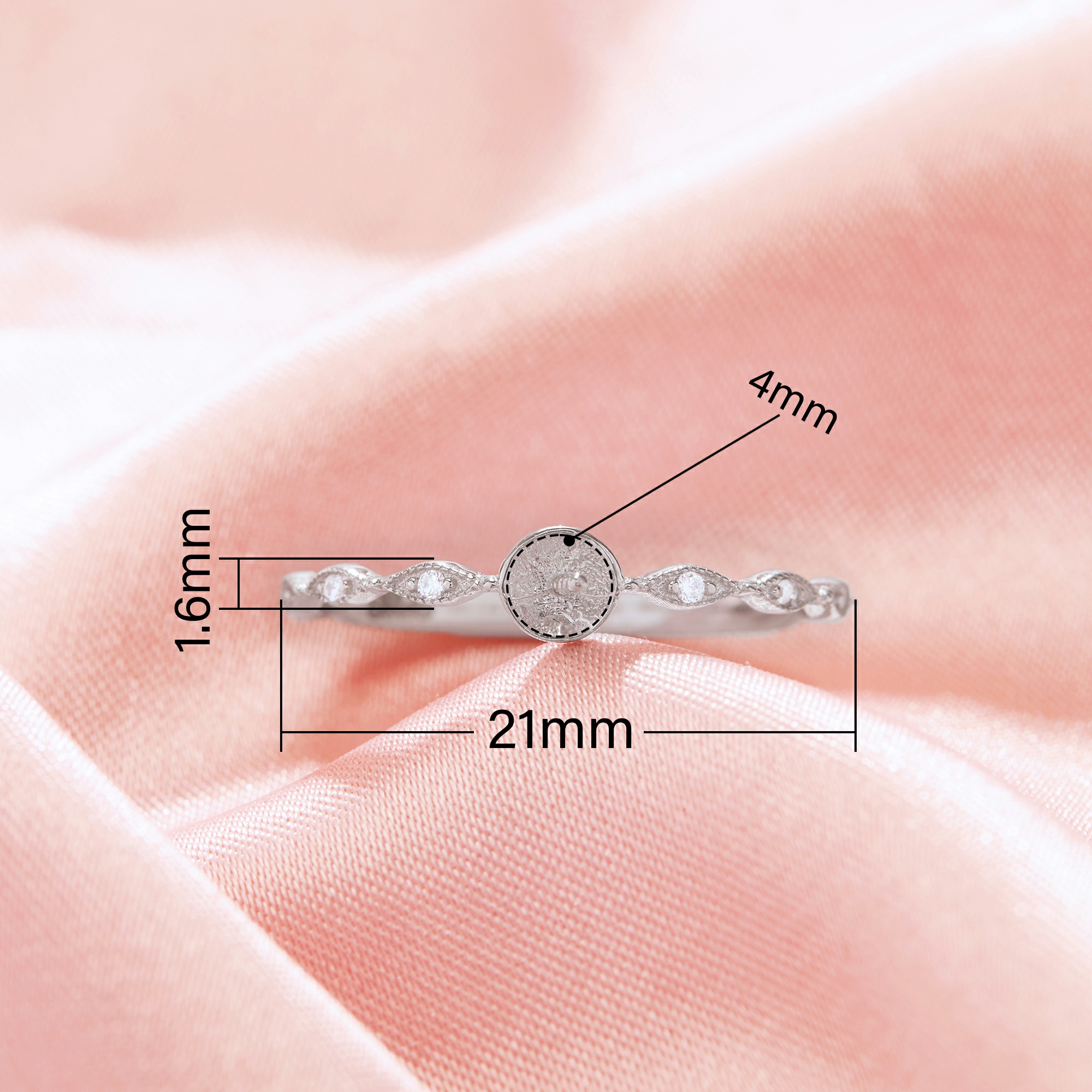 Ball Round Pin Ring Settings For Half Drilled Pearl Bead,Solid 925 Sterling Silver Ring For Half Drilled Beads,Art Deco Ring,DIY Ring Supplies 1295083