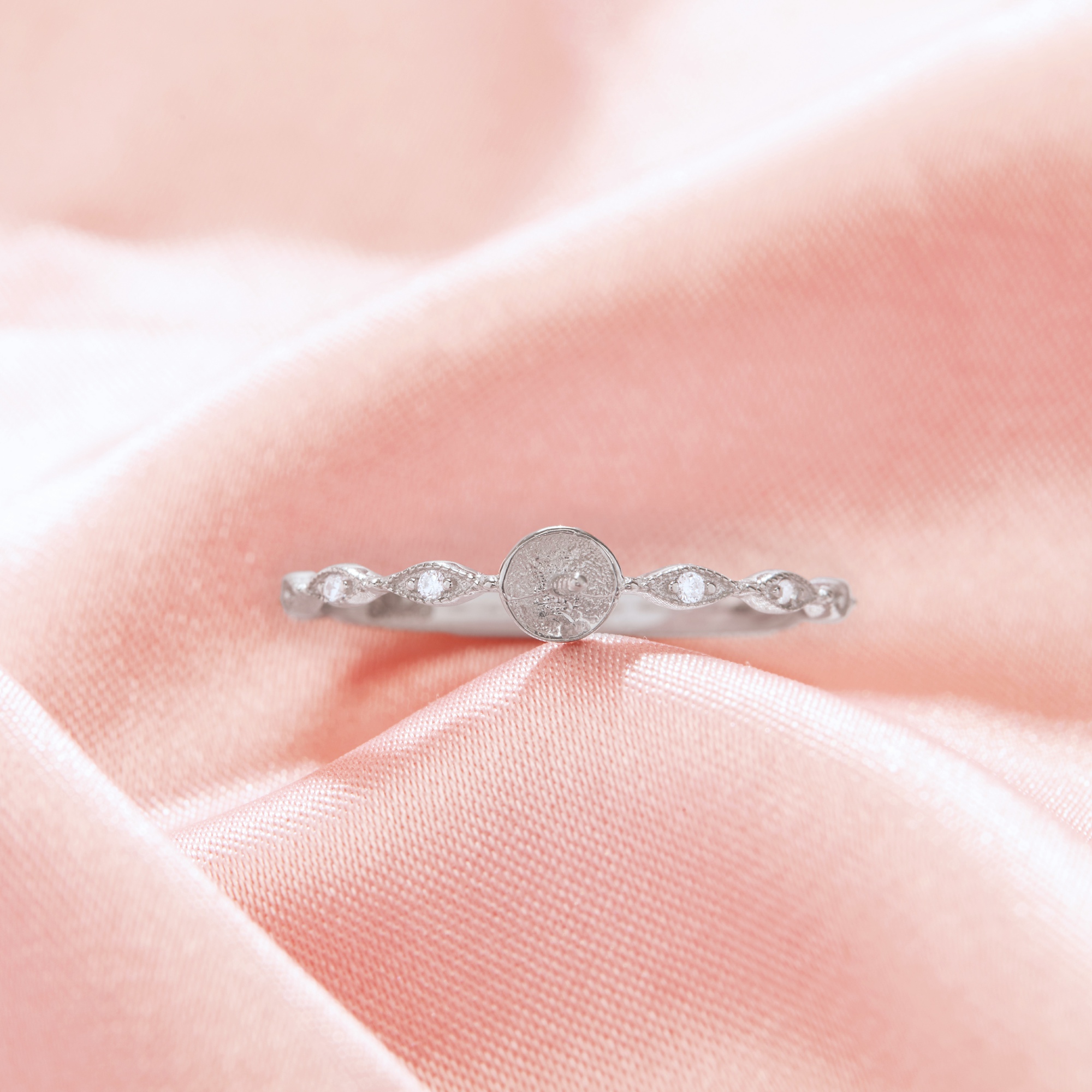 Ball Round Pin Ring Settings For Half Drilled Pearl Bead,Solid 925 Sterling Silver Ring For Half Drilled Beads,Art Deco Ring,DIY Ring Supplies 1295083