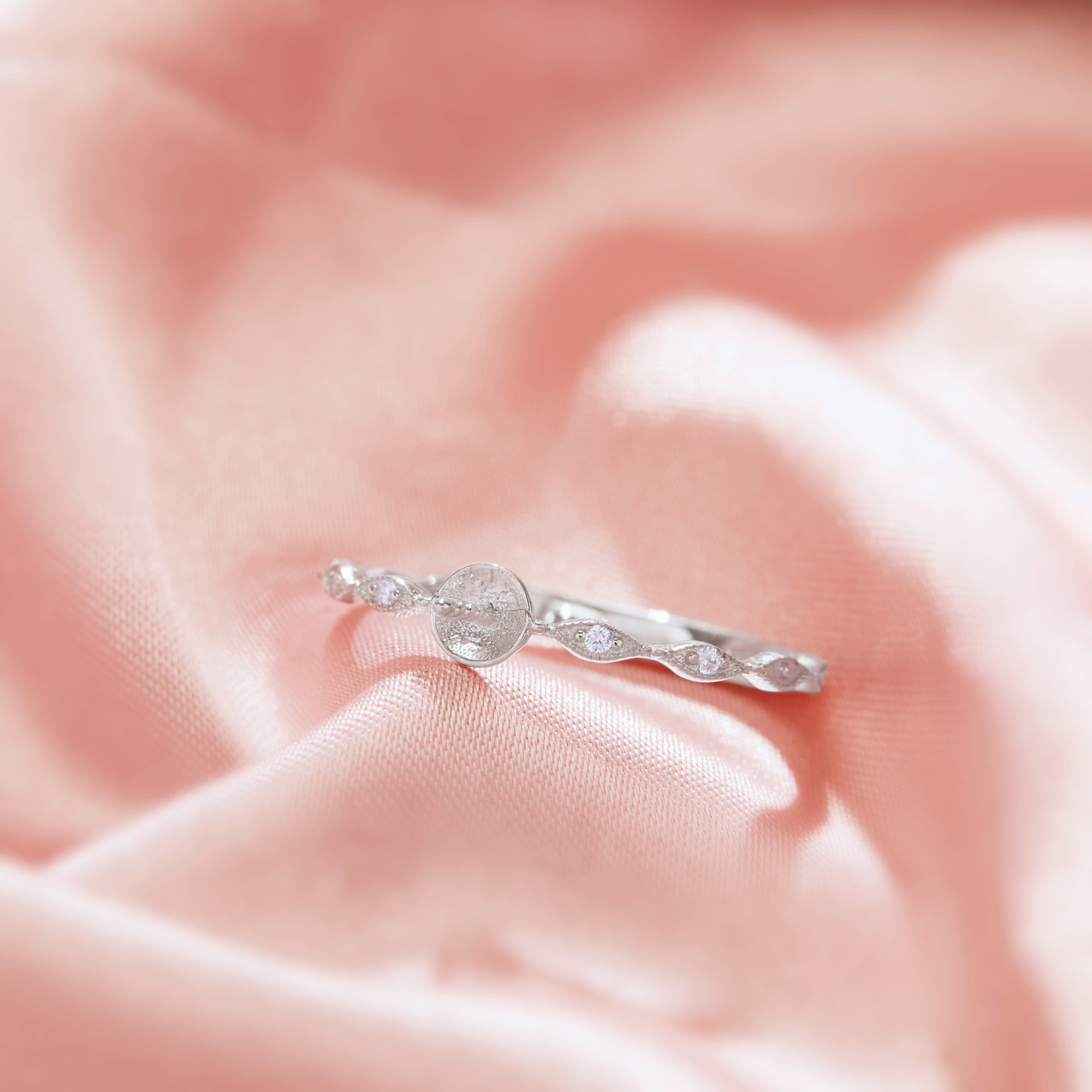 Ball Round Pin Ring Settings For Half Drilled Pearl Bead,Solid 925 Sterling Silver Ring For Half Drilled Beads,Art Deco Ring,DIY Ring Supplies 1295083