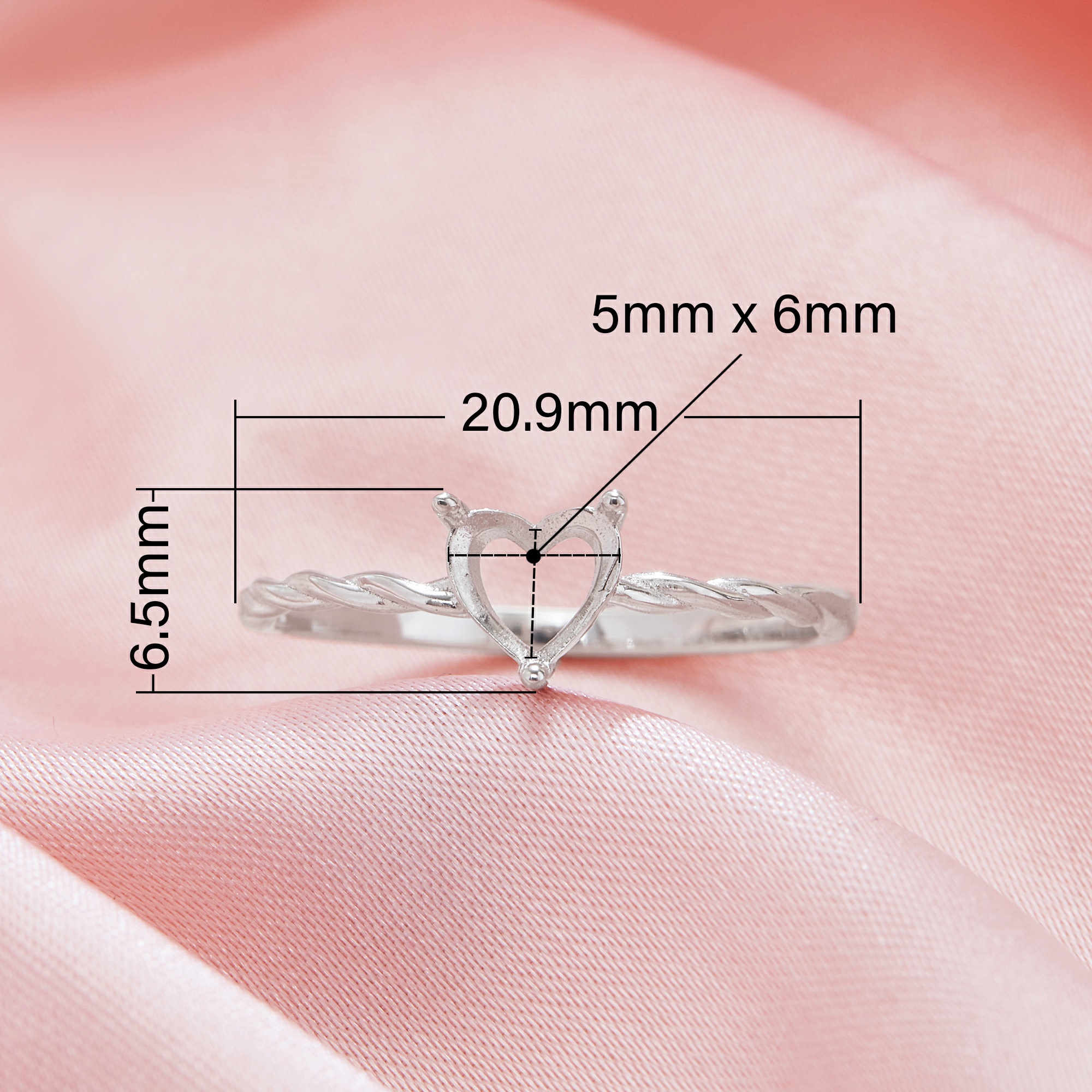 Heart Prong Ring Settings,Solid 14K 18K Gold Ring,Twist Deco Minimalist Heart Ring,DIY Ring Supplies For Gemstone 1295087 - Click Image to Close
