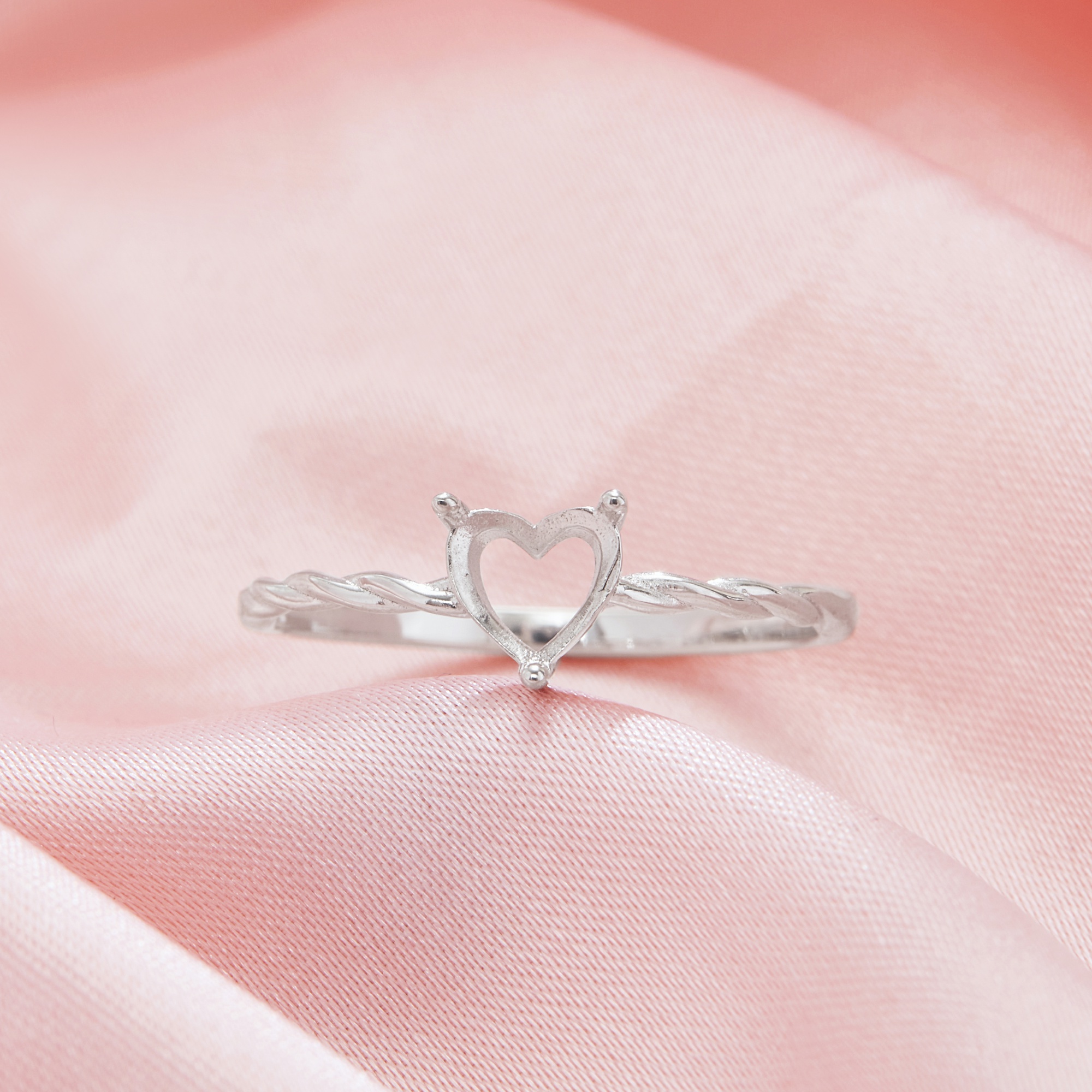 Heart Prong Ring Settings,Solid 14K 18K Gold Ring,Twist Deco Minimalist Heart Ring,DIY Ring Supplies For Gemstone 1295087 - Click Image to Close