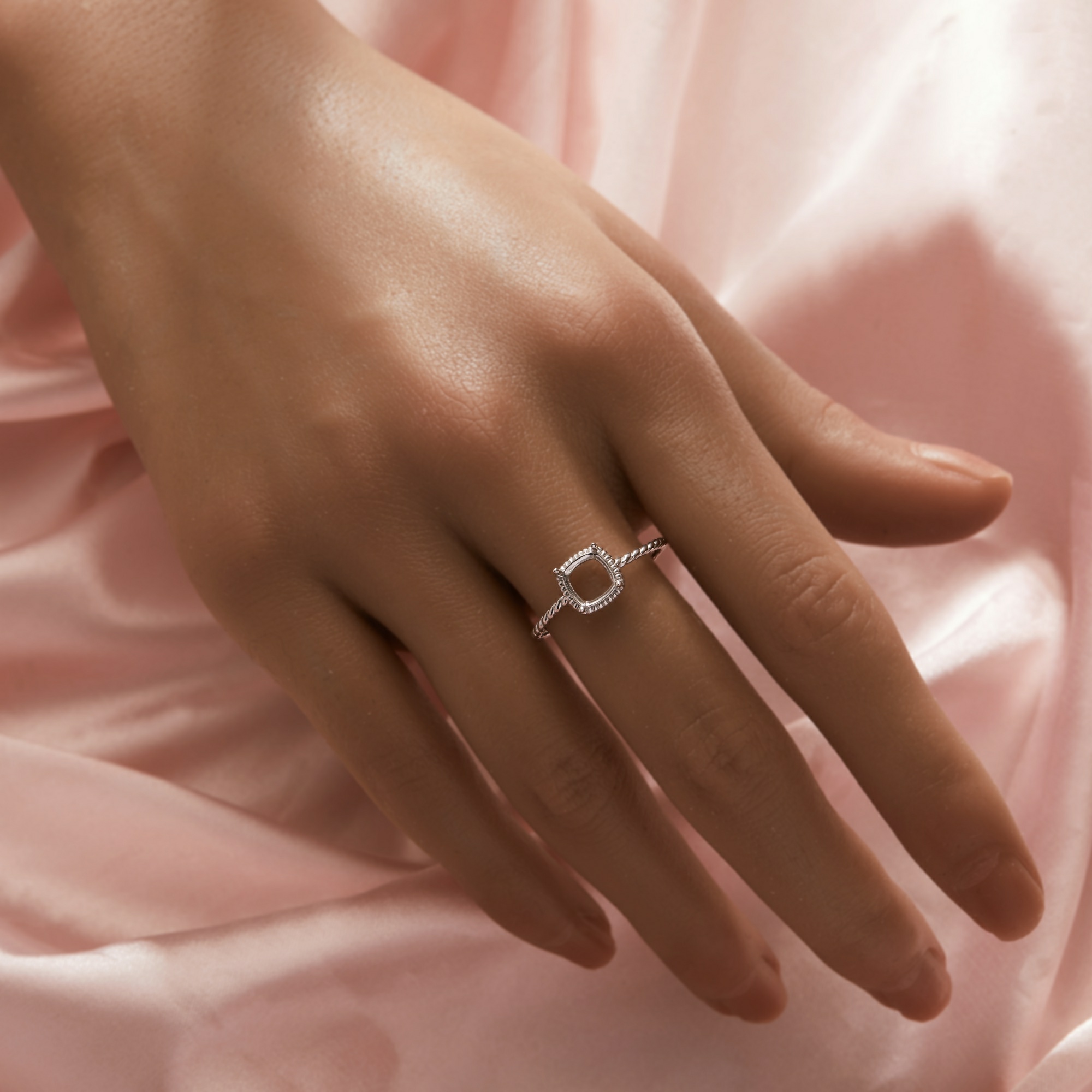 Cushion Square Prong Ring Settings,Solid 14K 18K Gold Ring,Art Deco Minimalist Square Ring,DIY Ring Supplies For Gemstone 1295089 - Click Image to Close