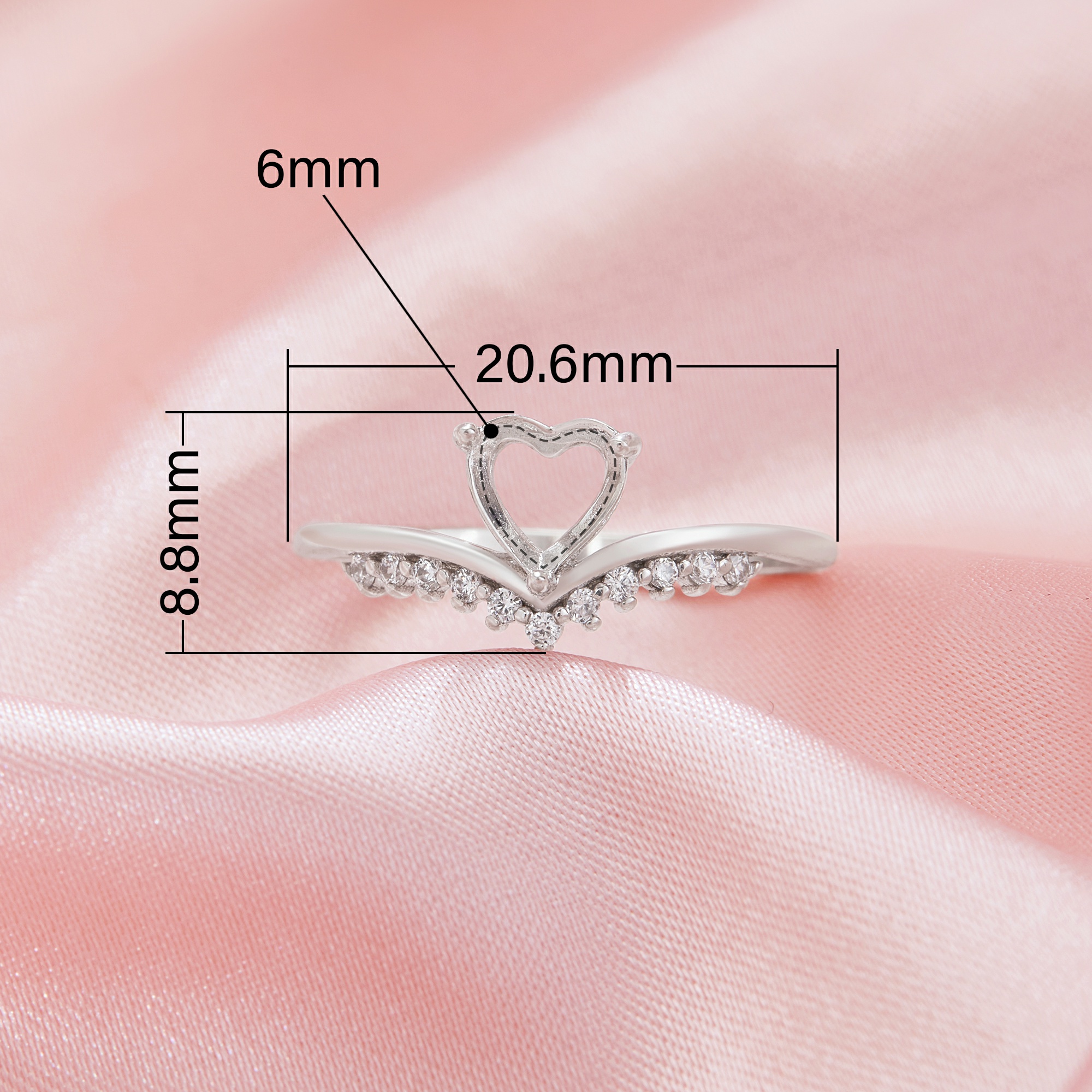 6MM Heart Prong Ring Settings,Crown Solid 14K 18K Gold Ring,Art Deco Heart Ring,DIY Ring Supplies For Gemstone 1295090 - Click Image to Close
