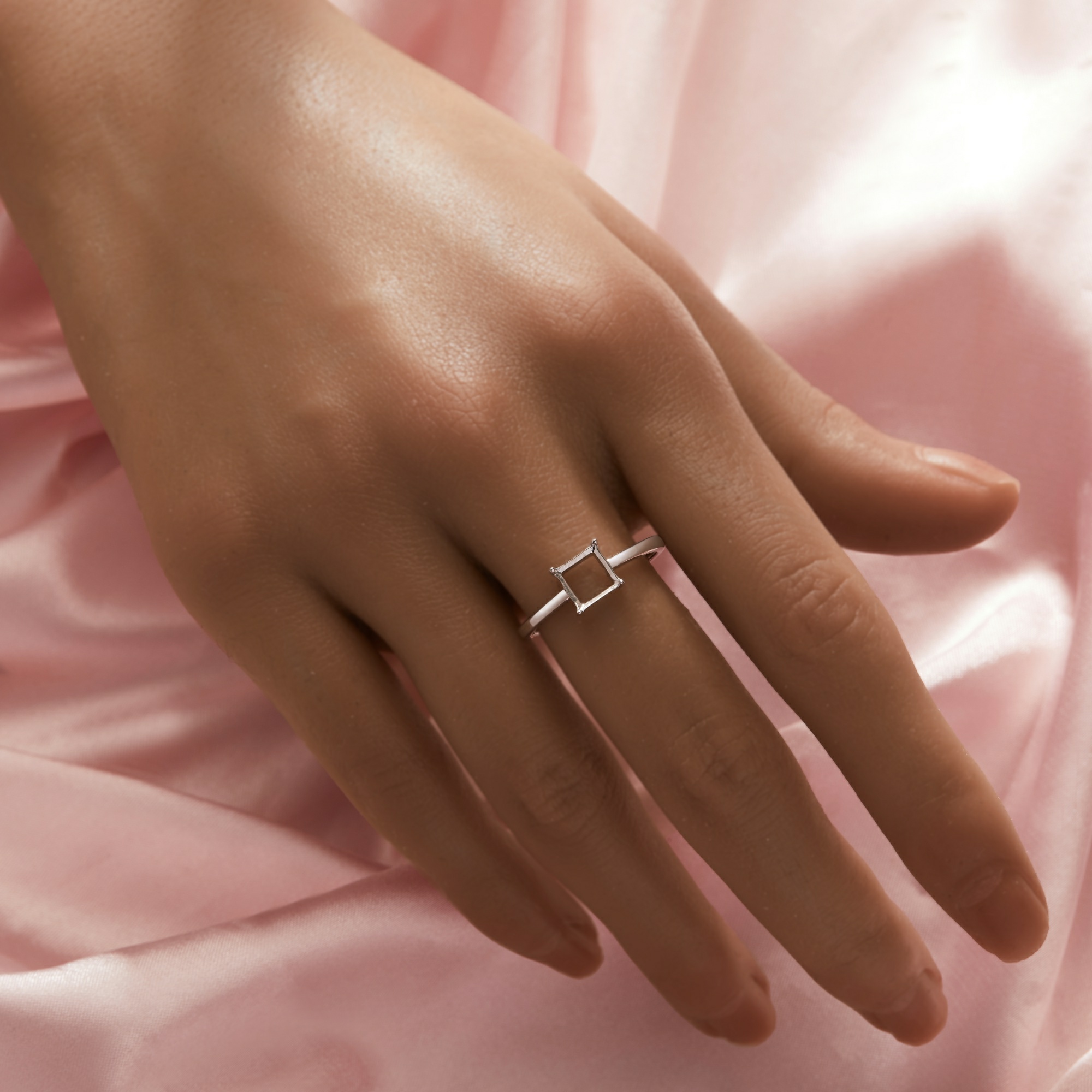 Square Prong Ring Settings fpr Princess Cut Stone,Solid 14K 18K Gold Ring,Minimalist Square Ring,DIY Ring Supplies For Gemstone 1295094 - Click Image to Close