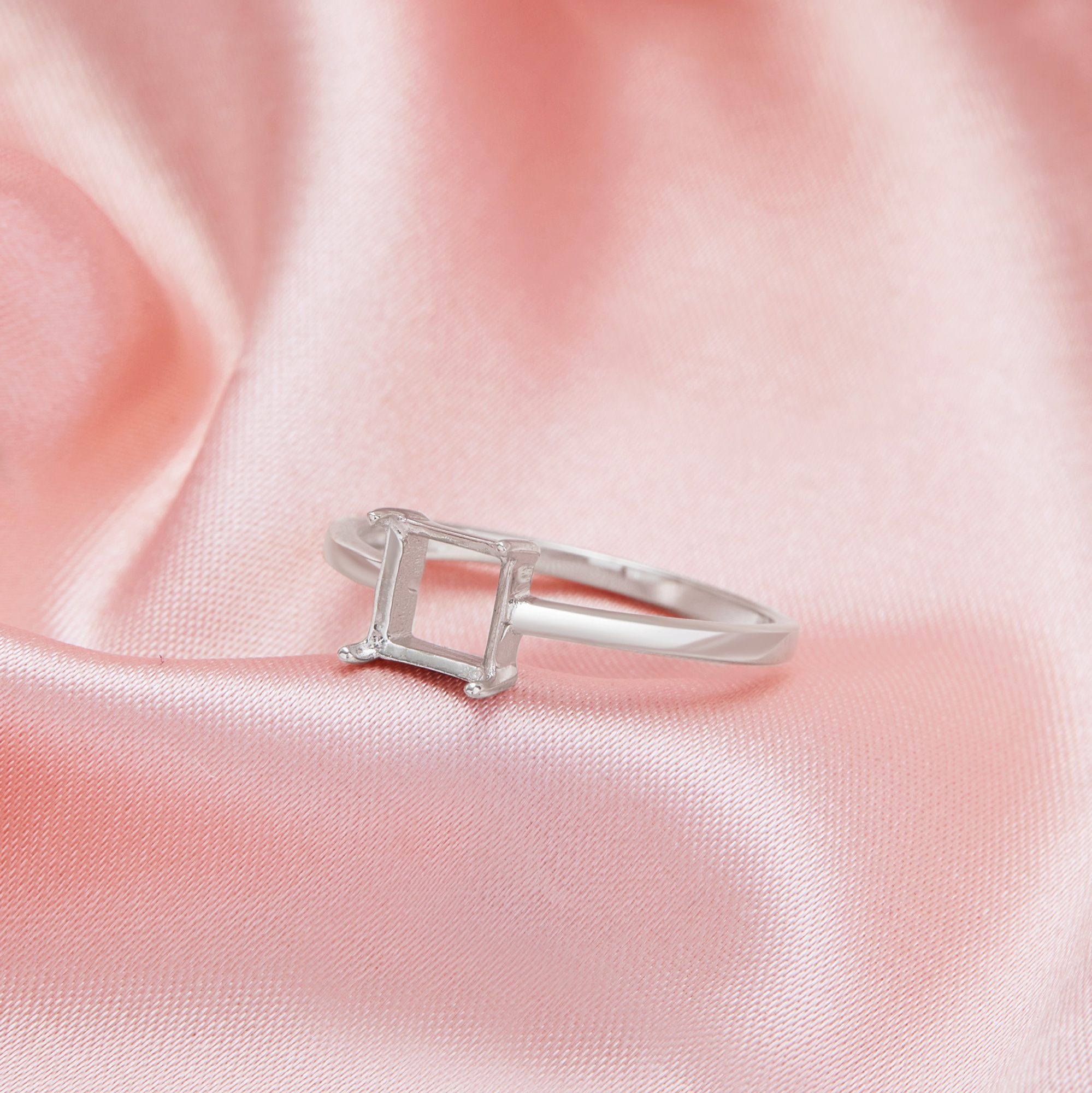 Square Prong Ring Settings fpr Princess Cut Stone,Solid 14K 18K Gold Ring,Minimalist Square Ring,DIY Ring Supplies For Gemstone 1295094 - Click Image to Close