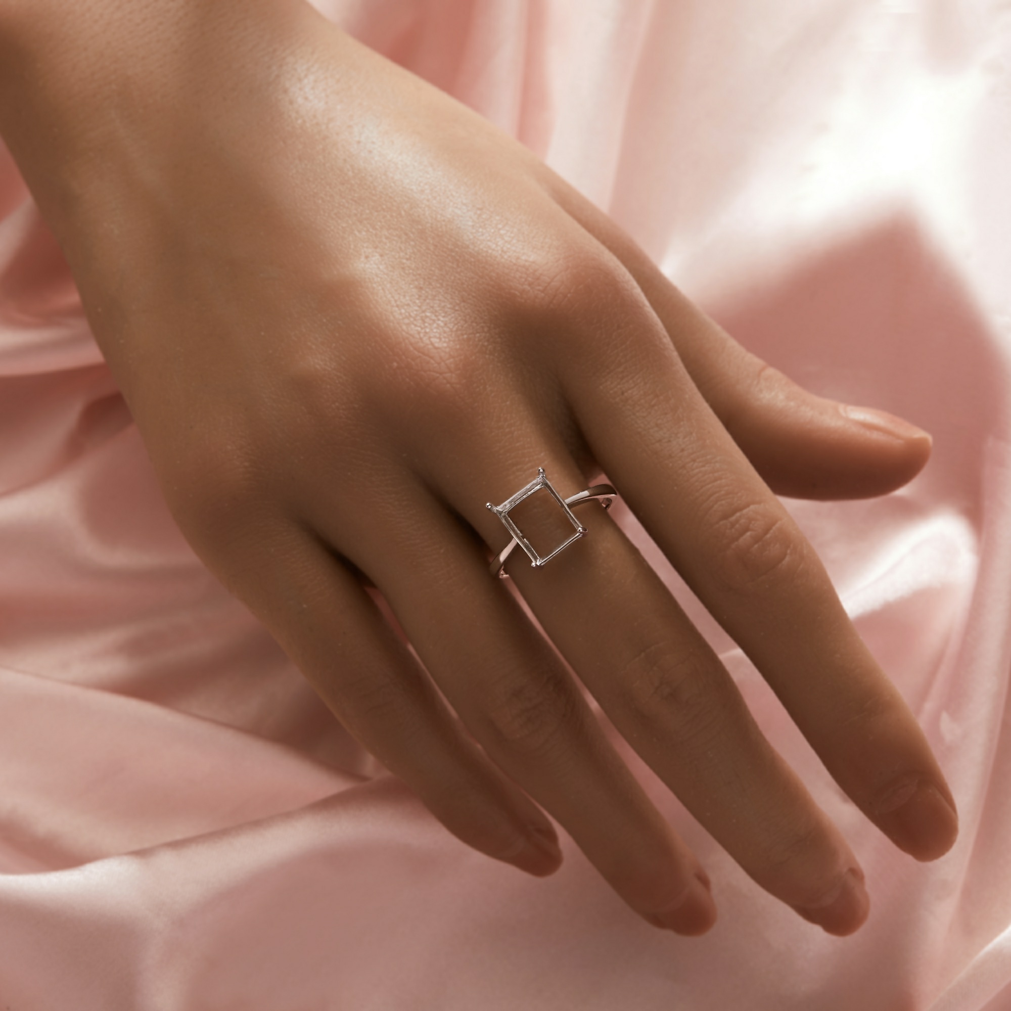 Rectangle Prong Ring Settings,Solid 14K 18K Gold Ring,Minimalist Triangle Ring,DIY Ring Supplies For Gemstone 1295099 - Click Image to Close
