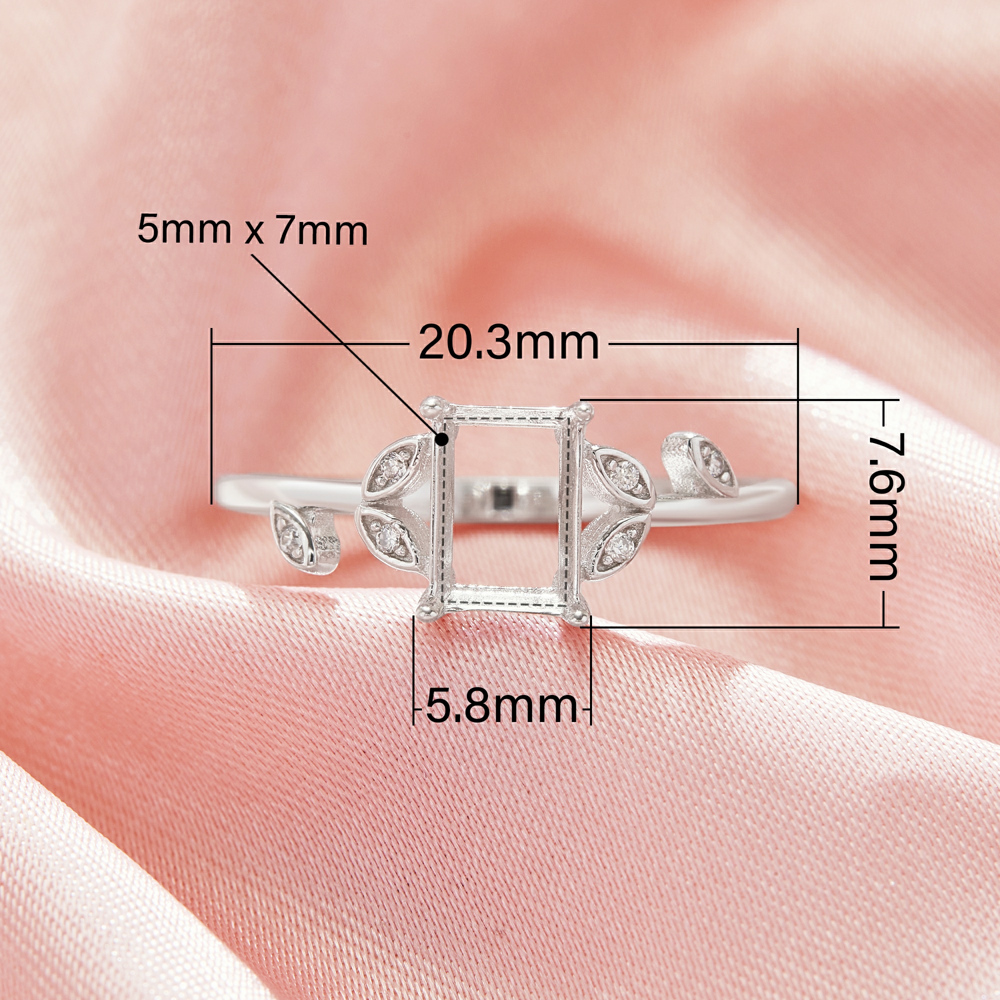 Rectangle Prong Ring Settings,Solid 14K 18K Gold Ring,Tree Branch Leaf Art Deco Rectangle Ring,DIY Ring Supplies For Gemstone 1295101 - Click Image to Close