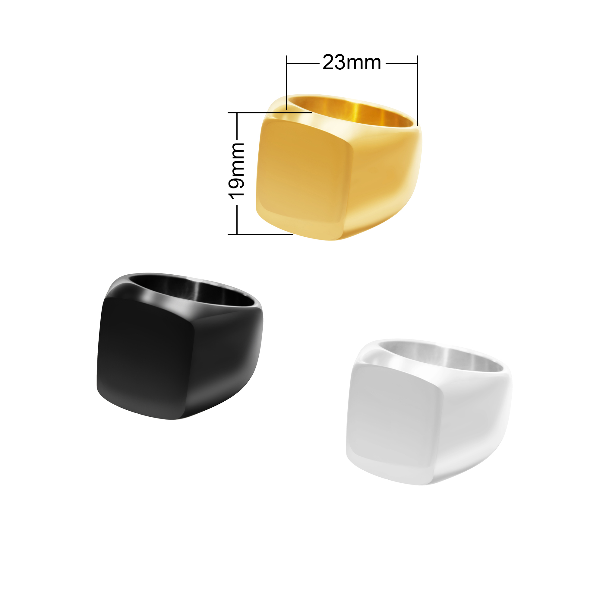 Square Flat Top Stainless Steel Ring,Initial Stamping Ring,Minimalist Square Ring,Silver Gold Black Ring,DIY Daily Ring Supplies 1295103