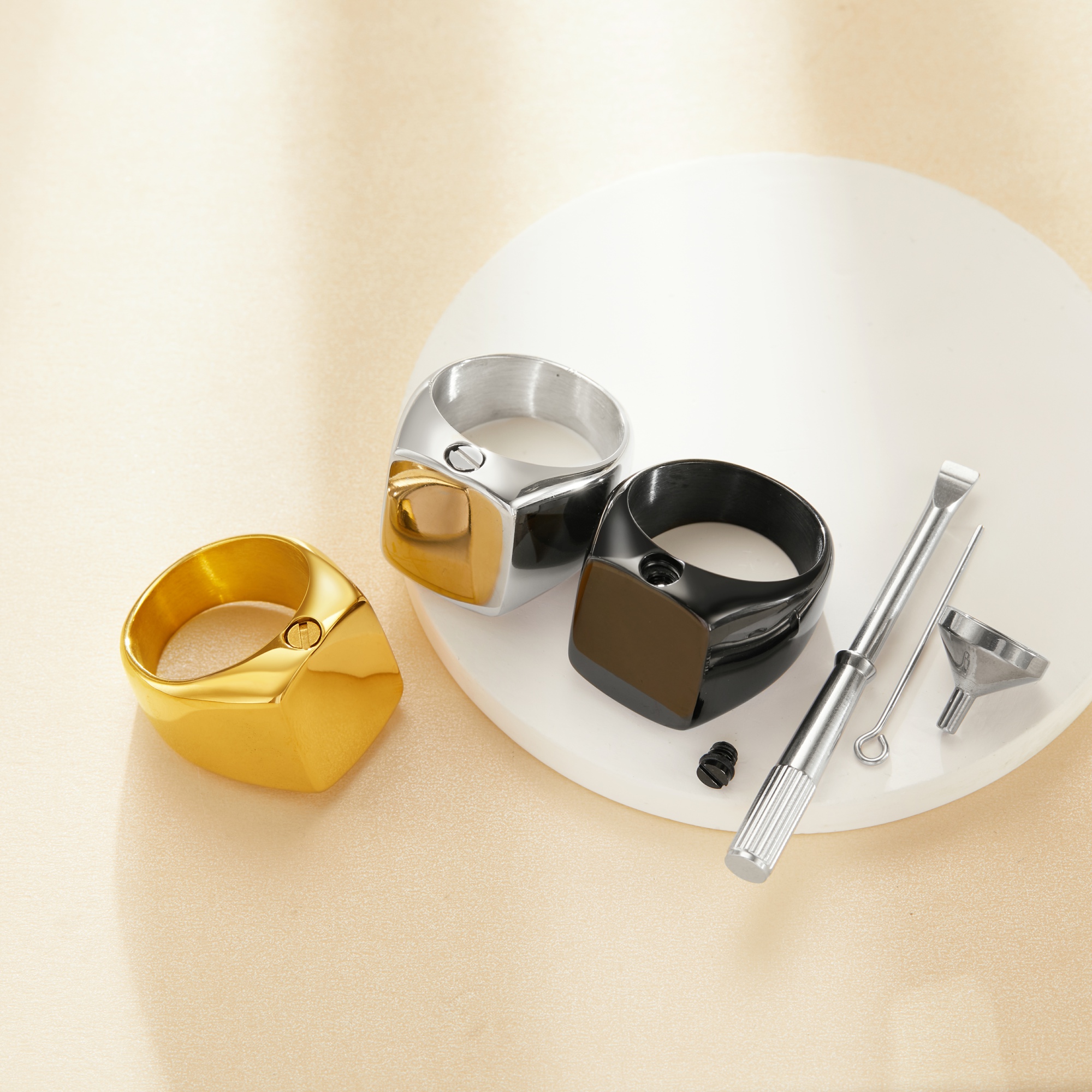 Square Flat Top Stainless Steel Ring,Initial Stamping Ring,Minimalist Square Ring,Silver Gold Black Ring,DIY Daily Ring Supplies 1295103