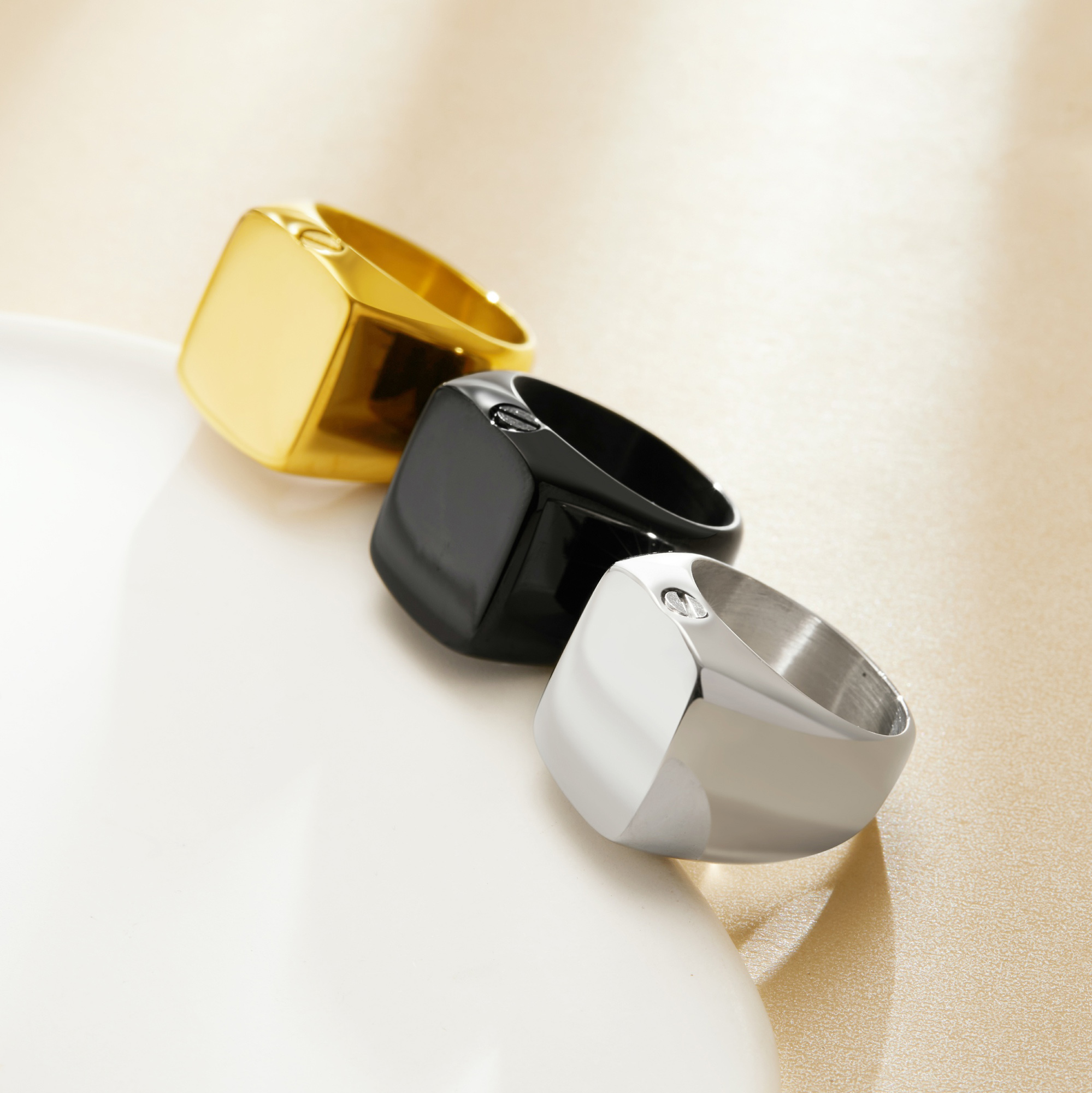 Square Flat Top Stainless Steel Ring,Initial Stamping Ring,Minimalist Square Ring,Silver Gold Black Ring,DIY Daily Ring Supplies 1295103