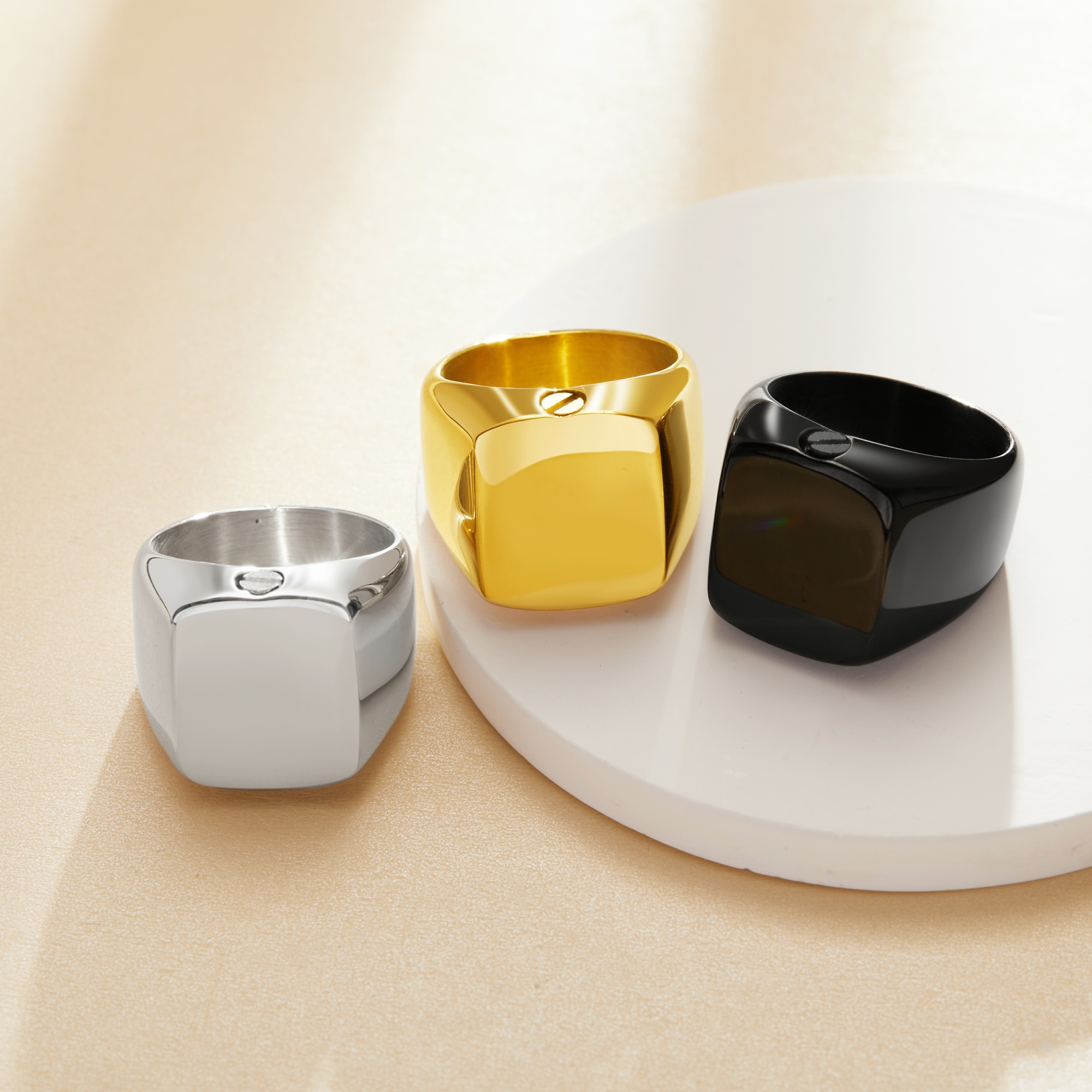 Square Flat Top Stainless Steel Ring,Initial Stamping Ring,Minimalist Square Ring,Silver Gold Black Ring,DIY Daily Ring Supplies 1295103