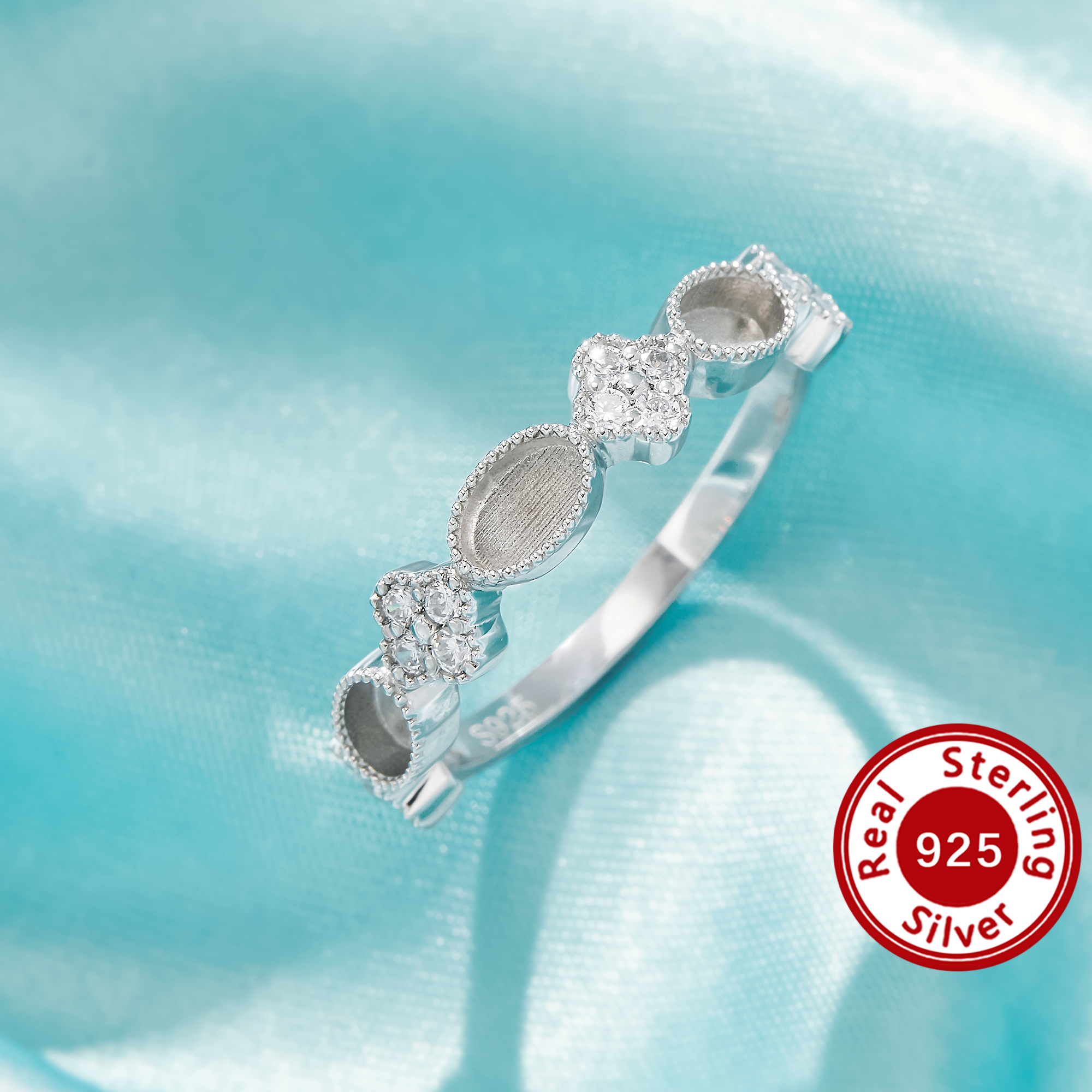 Keepsake Breast Milk Resin 3x5MM Oval Bezel Ring Settings,Lucky Four Leaf Clover Birthstone Solid 925 Sterling Silver Ring,A,DIY Ring Supplies 1295105-1