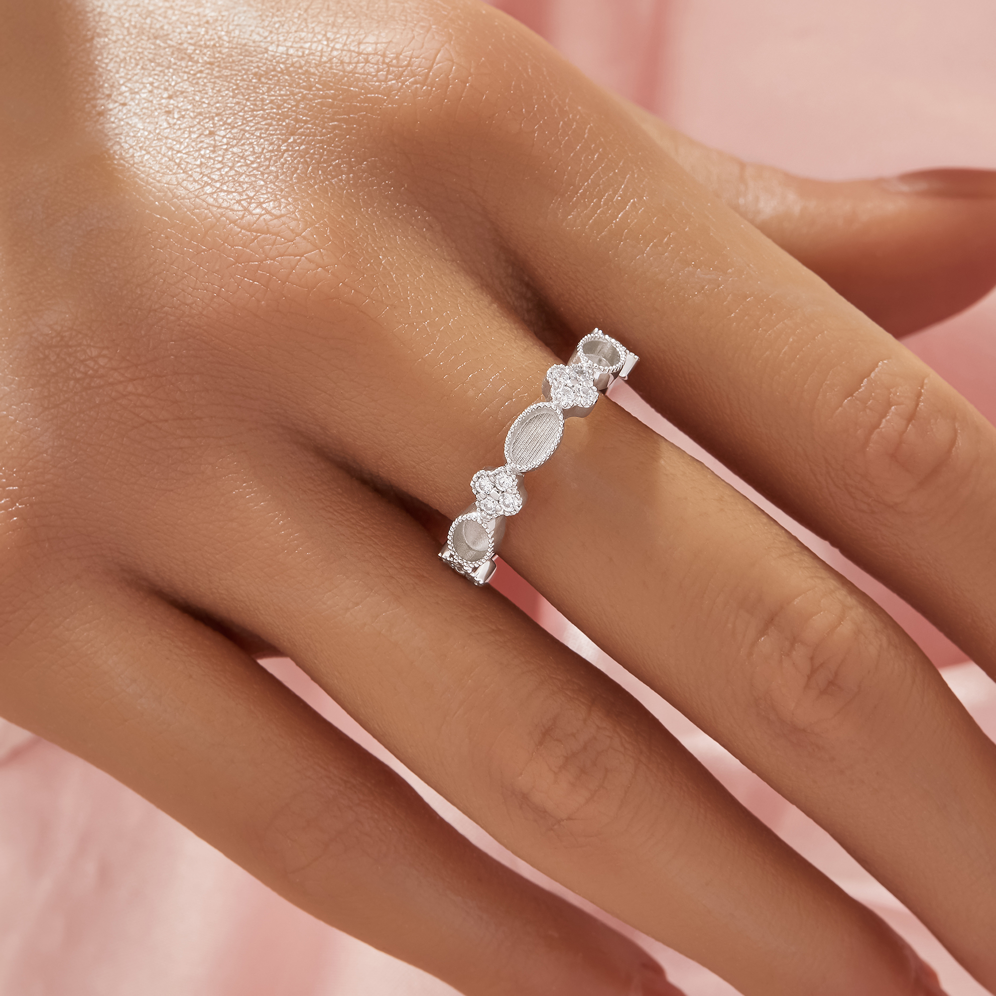 Keepsake Breast Milk Resin 3x5MM Oval Bezel Ring Settings,Lucky Four Leaf Clover Birthstone Solid 925 Sterling Silver Ring,A,DIY Ring Supplies 1295105-1