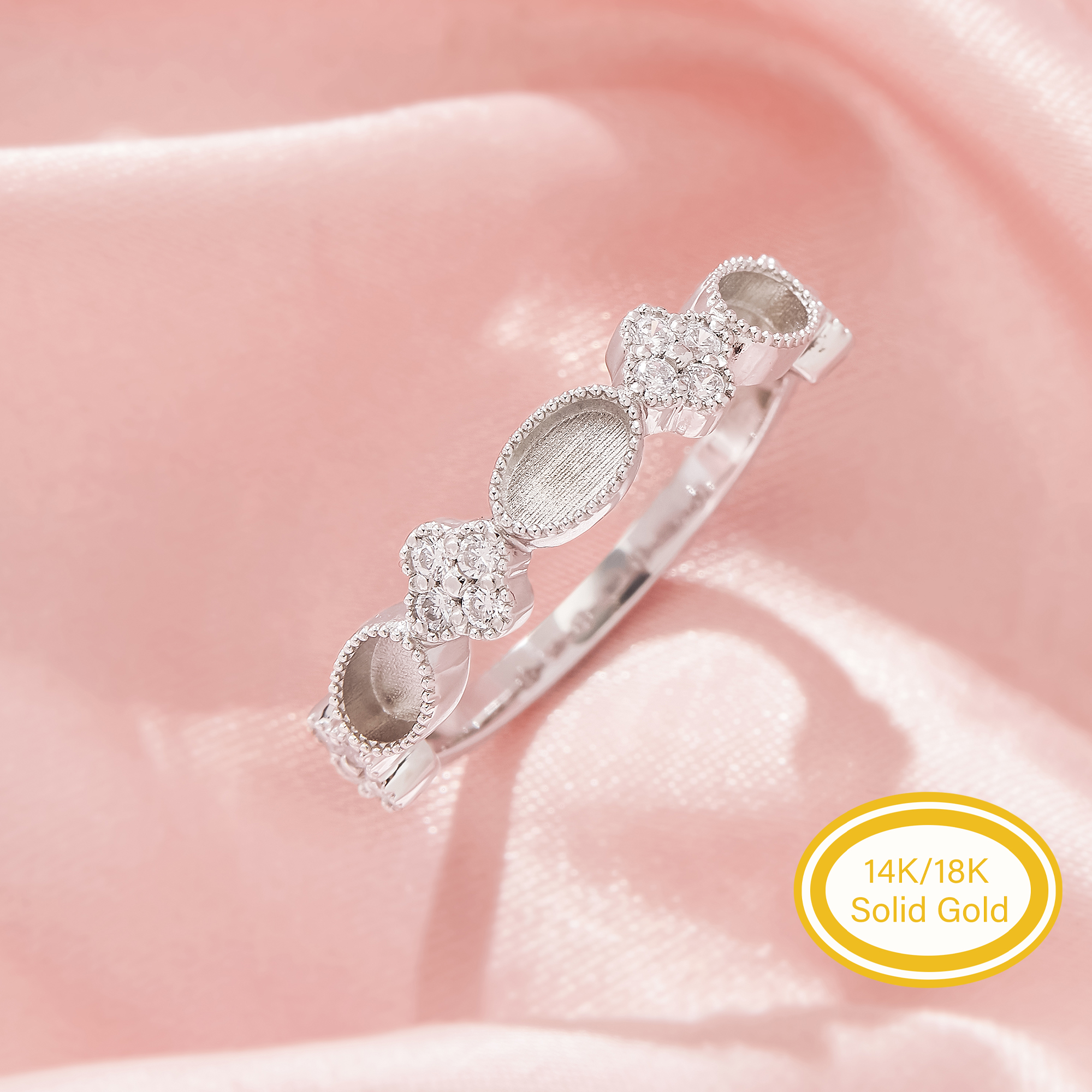 Keepsake Breast Milk Resin 3x5MM Oval Bezel Ring Settings,Lucky Four Leaf Clover Solid 14K 18K Gold Ring,DIY Ring Supplies 1295105