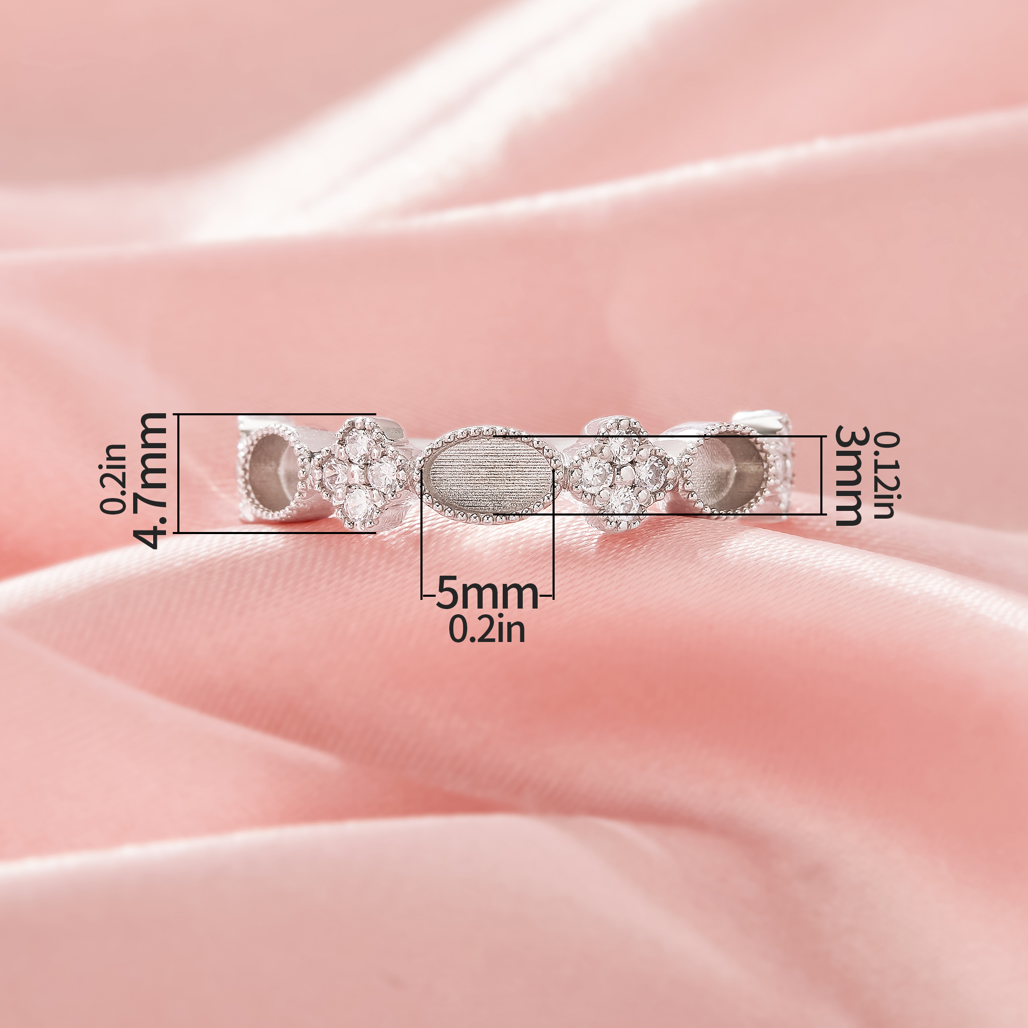 Keepsake Breast Milk Resin 3x5MM Oval Bezel Ring Settings,Lucky Four Leaf Clover Solid 14K 18K Gold Ring,DIY Ring Supplies 1295105