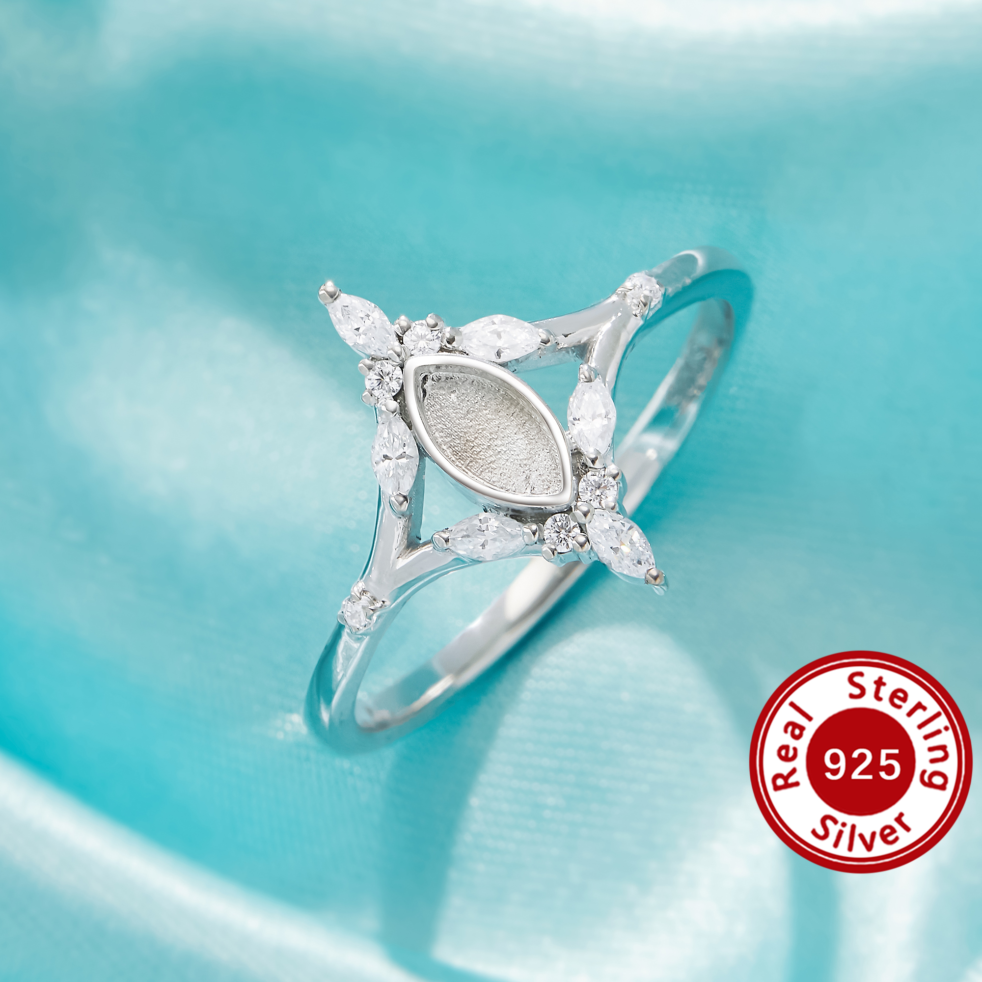 3x6MM Keepsake Breast Milk Resin Marquise Bezel Ring Settings,Split Shank Solid 925 Sterling Silver Ring,Art Deco Marquise Ring,DIY Ring Supplies 1295107-1