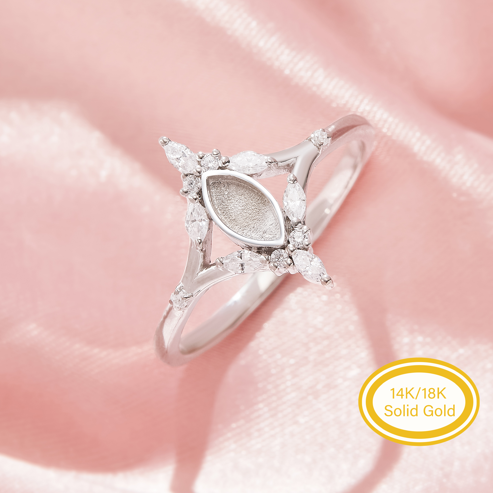 Keepsake Breast Milk Resin Marquise Bezel Ring Settings,Split Shank Solid 14K 18K Gold Ring,Art Deco Marquise Ring,DIY Ring Supplies 1295107