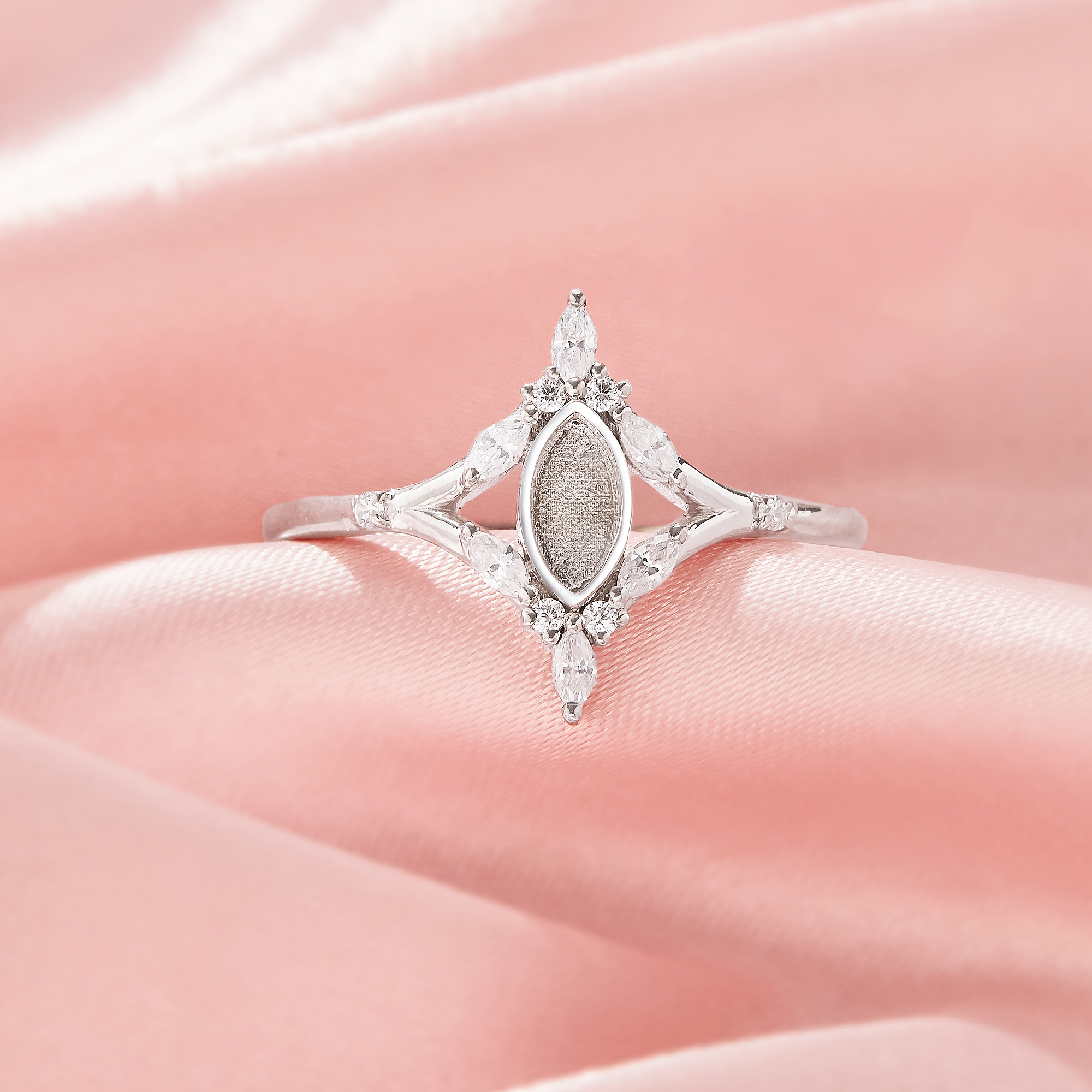 Keepsake Breast Milk Resin Marquise Bezel Ring Settings,Split Shank Solid 14K 18K Gold Ring,Art Deco Marquise Ring,DIY Ring Supplies 1295107