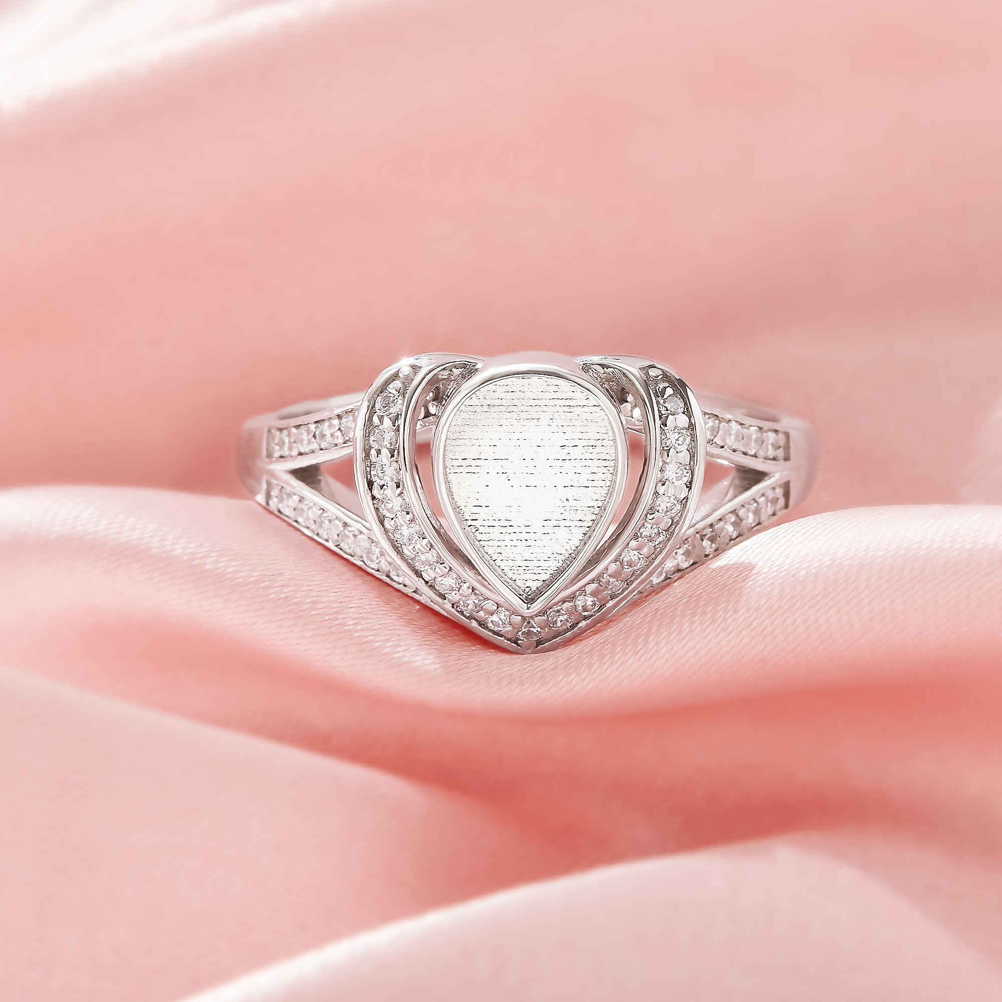 6x8MM Keepsake Breast Milk Resin Halo Pear Bezel Ring Settings,Split Shank Solid 925 Sterling Silver Ring,Pave CZ Stone Ring,DIY Ring Supplies 1295108-1