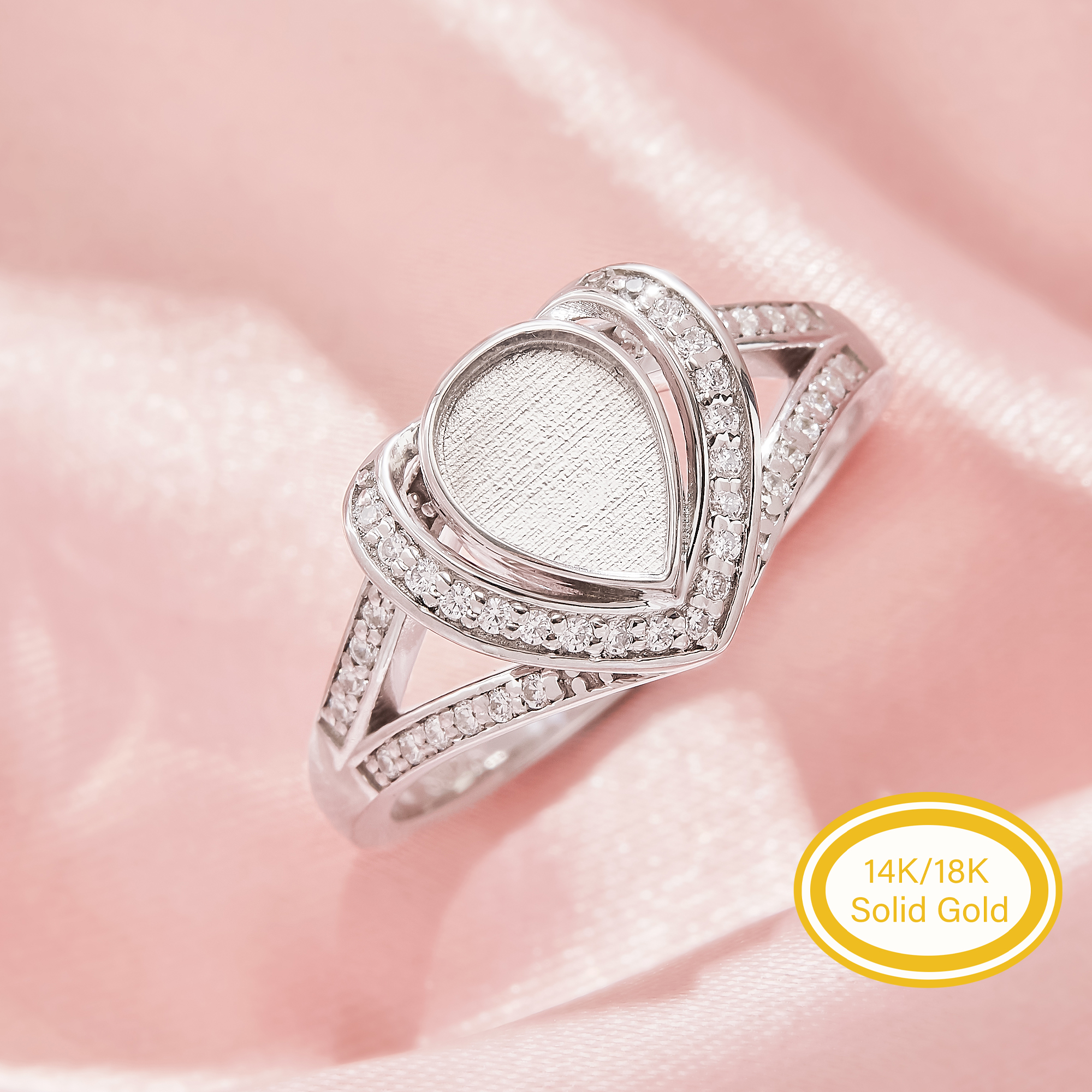 6x8MM Keepsake Breast Milk Resin Halo Pear Bezel Ring Settings,Split Shank Solid 14K 18K Gold Ring,Pave Moissanite Ring,DIY Ring Supplies 1295108