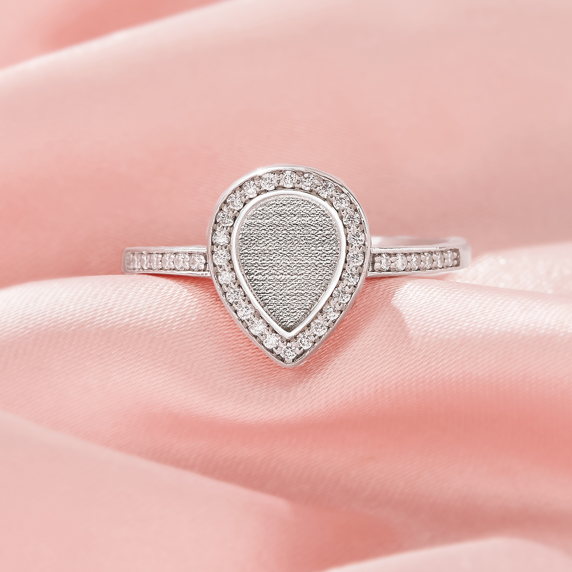 Keepsake Breast Milk Resin Halo Pear Bezel Ring Settings,Solid 925 Sterling Silver Ring,Pave CZ Stone Ring,DIY Ring Supplies 1295109-1