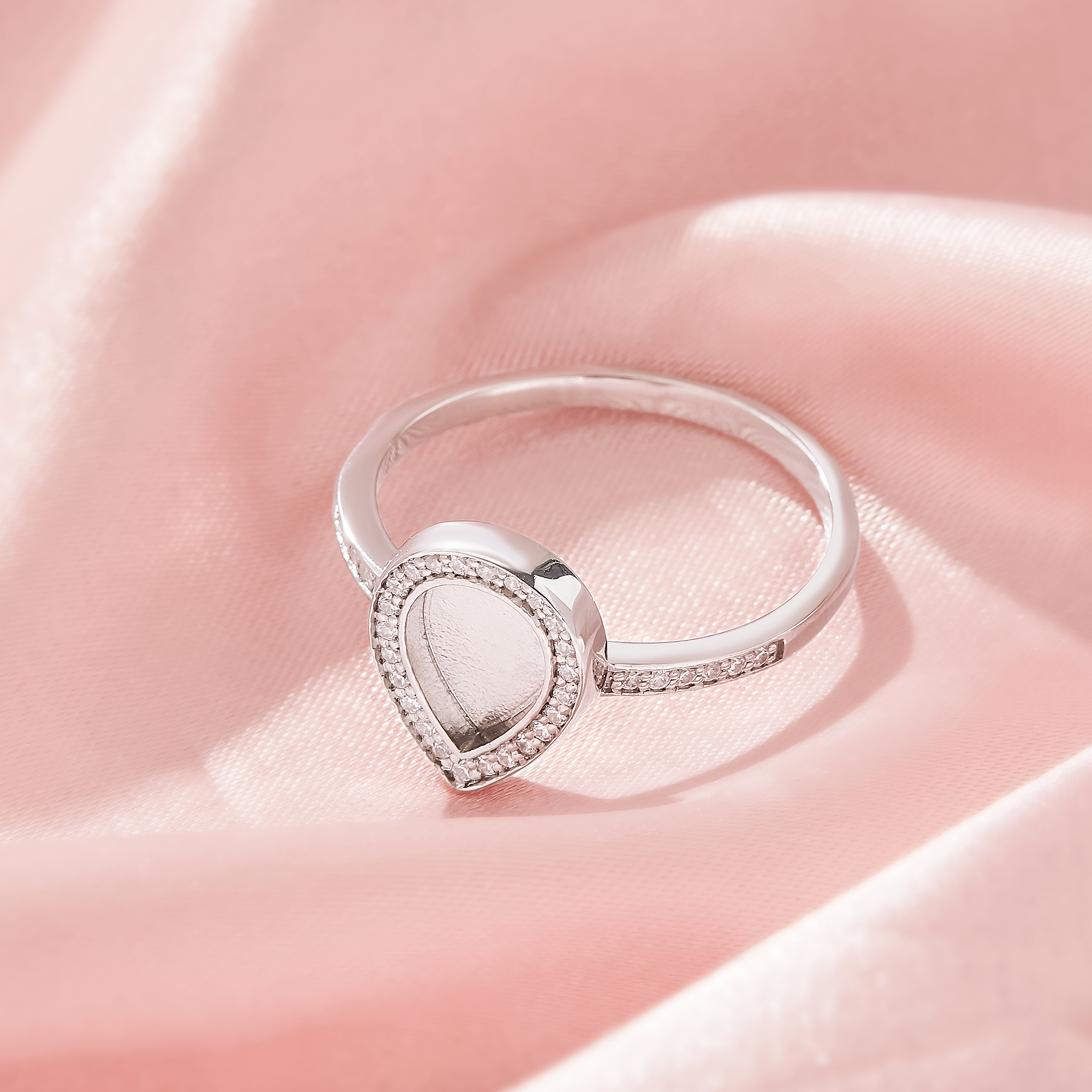 Keepsake Breast Milk Resin Halo Pear Bezel Ring Settings,Solid 925 Sterling Silver Ring,Pave CZ Stone Ring,DIY Ring Supplies 1295109-1