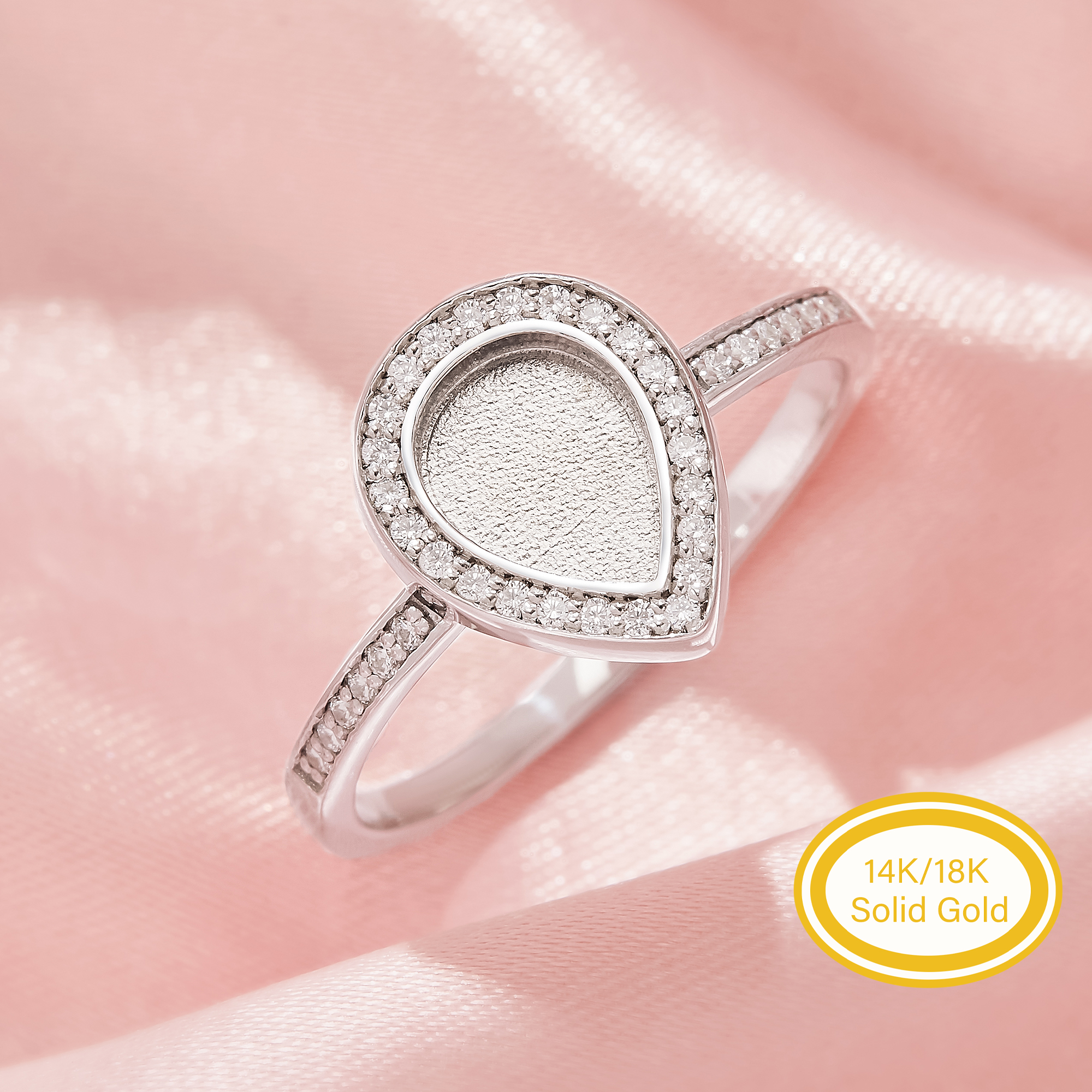 Keepsake Breast Milk Resin Halo Pear Bezel Ring Settings,Solid 14K 18K Gold Ring,Pave Moissanite Ring,DIY Ring Supplies 1295109