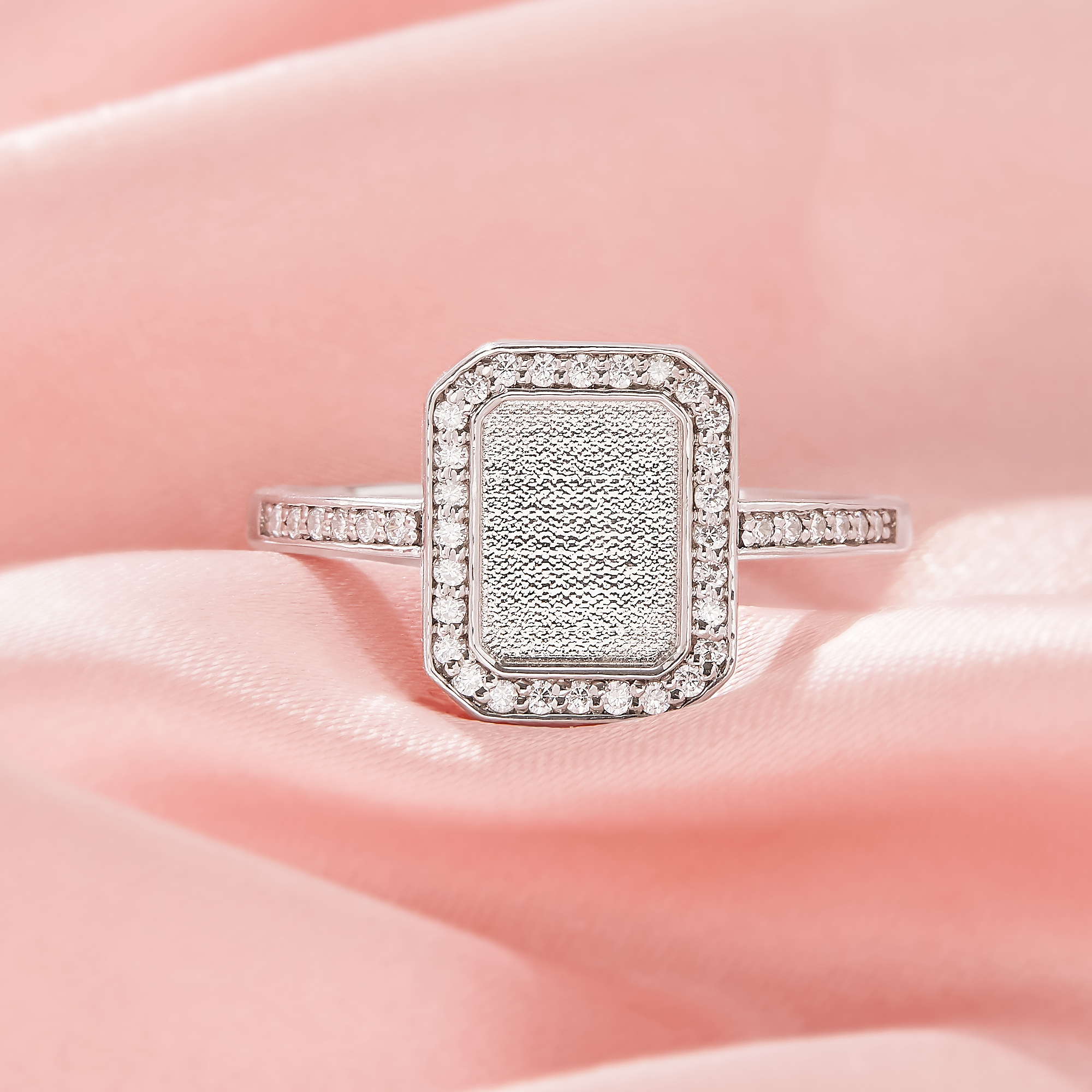 Keepsake Breast Milk Resin Halo Rectangle Bezel Ring Settings,Solid 925 Sterling Silver Ring,Pave CZ Stone Ring,DIY Ring Supplies 1295110-1