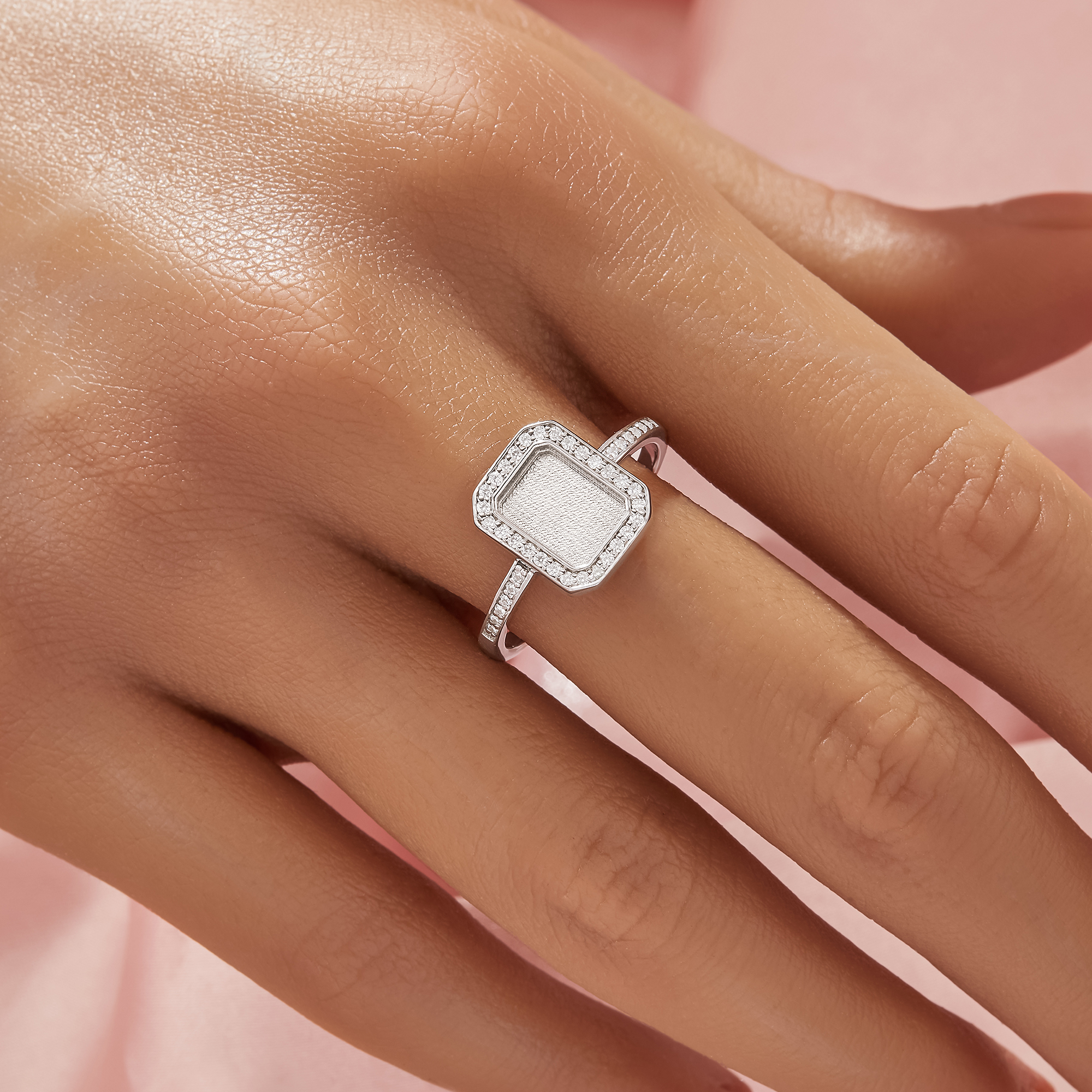 Keepsake Breast Milk Resin Halo Rectangle Bezel Ring Settings,Solid 14K 18K Gold Ring,Pave Moissanite Ring,DIY Ring Supplies 1295110