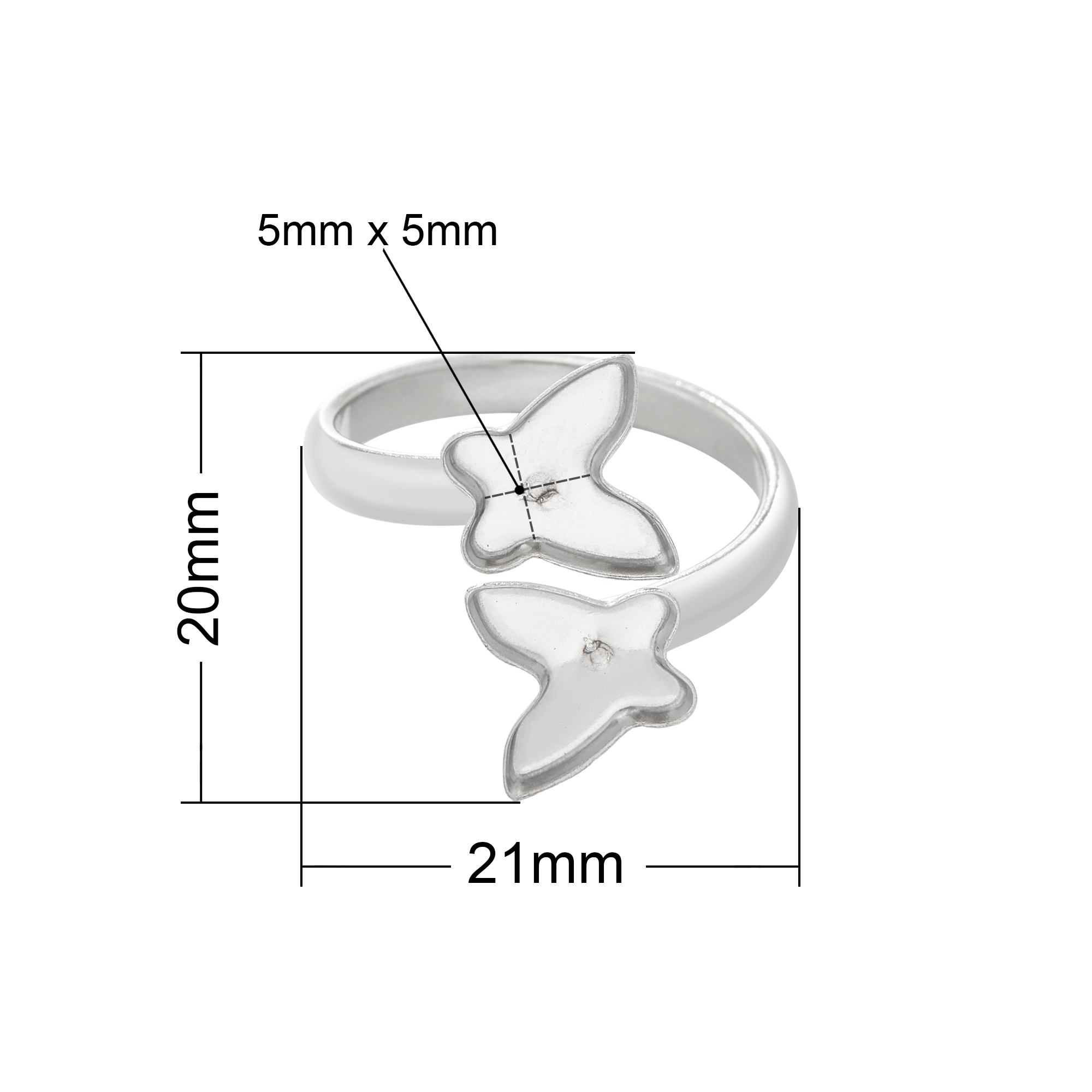 Keepsake Breast Milk Resin Butterfly Bezel Ring Settings,Bypass Stainless Steel Ring,Adjustable Ring,DIY Handmade Findings Ring Blank Supplies 1295111