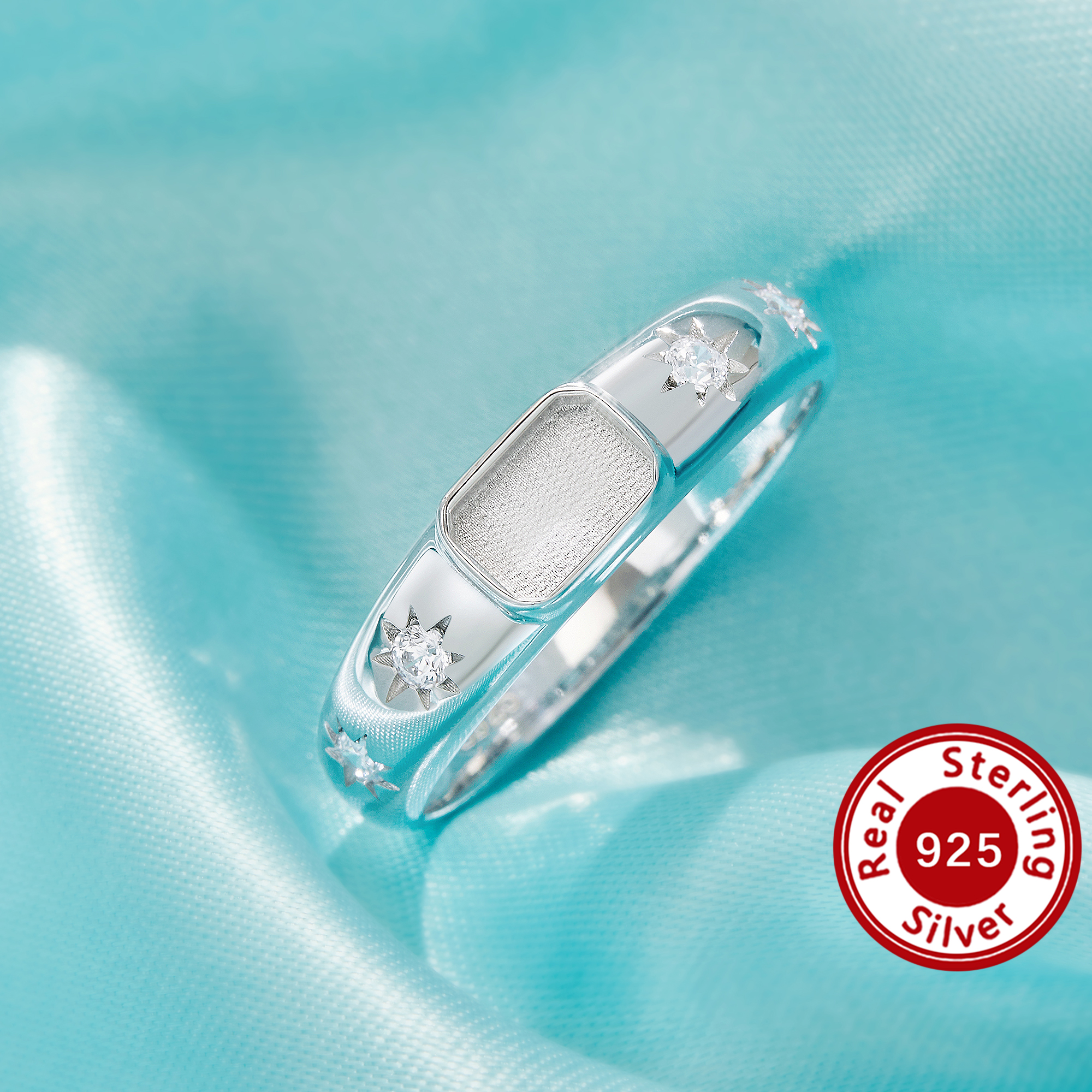 4x6MM Keepsake Breast Milk Resin Rectangle Bezel Ring Settings,Birthstone Solid 925 Sterling Silver Rose Gold Plated Ring,Star Art Deco Ring,DIY Ring Supplies 1295117-1