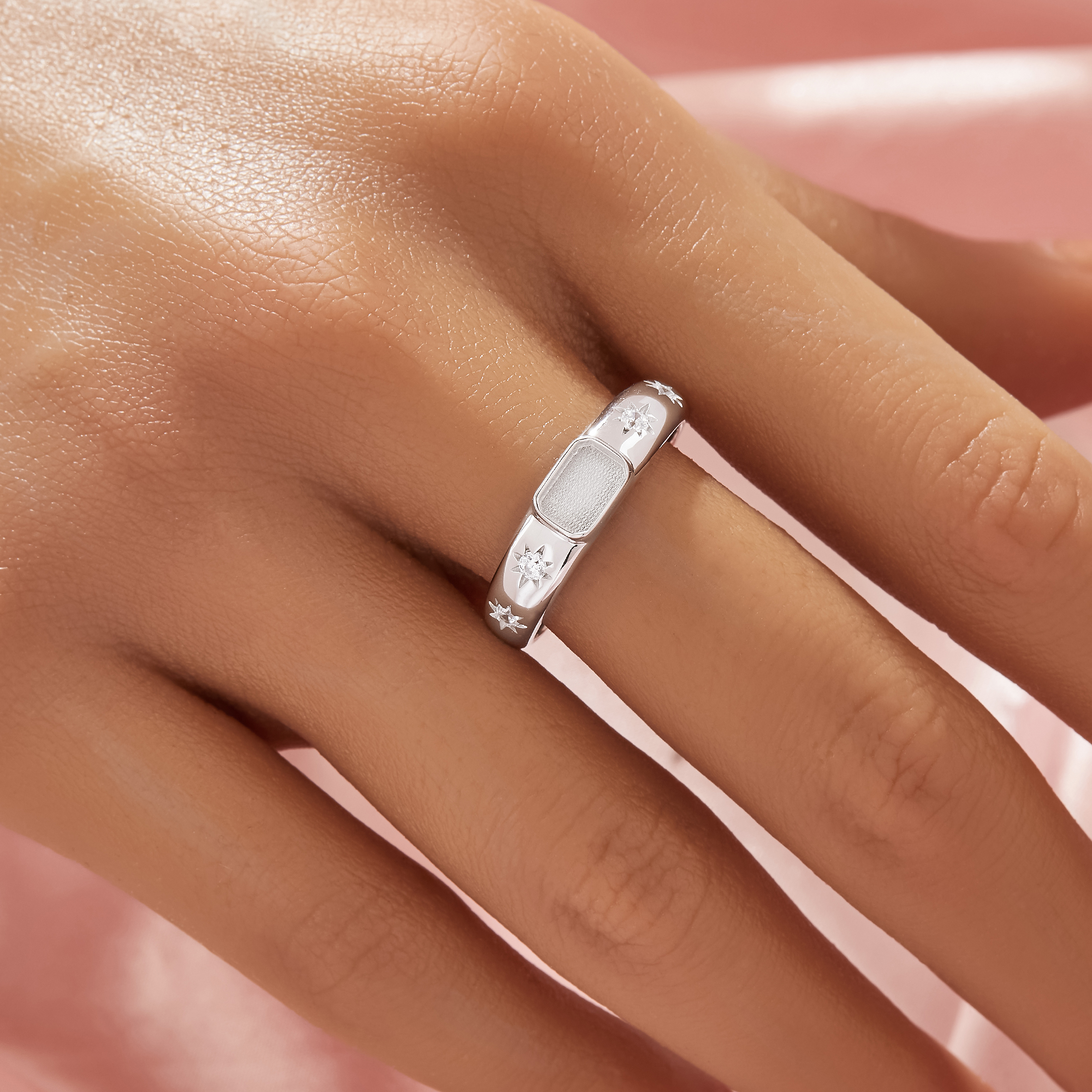 4x6MM Keepsake Breast Milk Resin Rectangle Bezel Ring Settings,Birthstone Solid 925 Sterling Silver Rose Gold Plated Ring,Star Art Deco Ring,DIY Ring Supplies 1295117-1