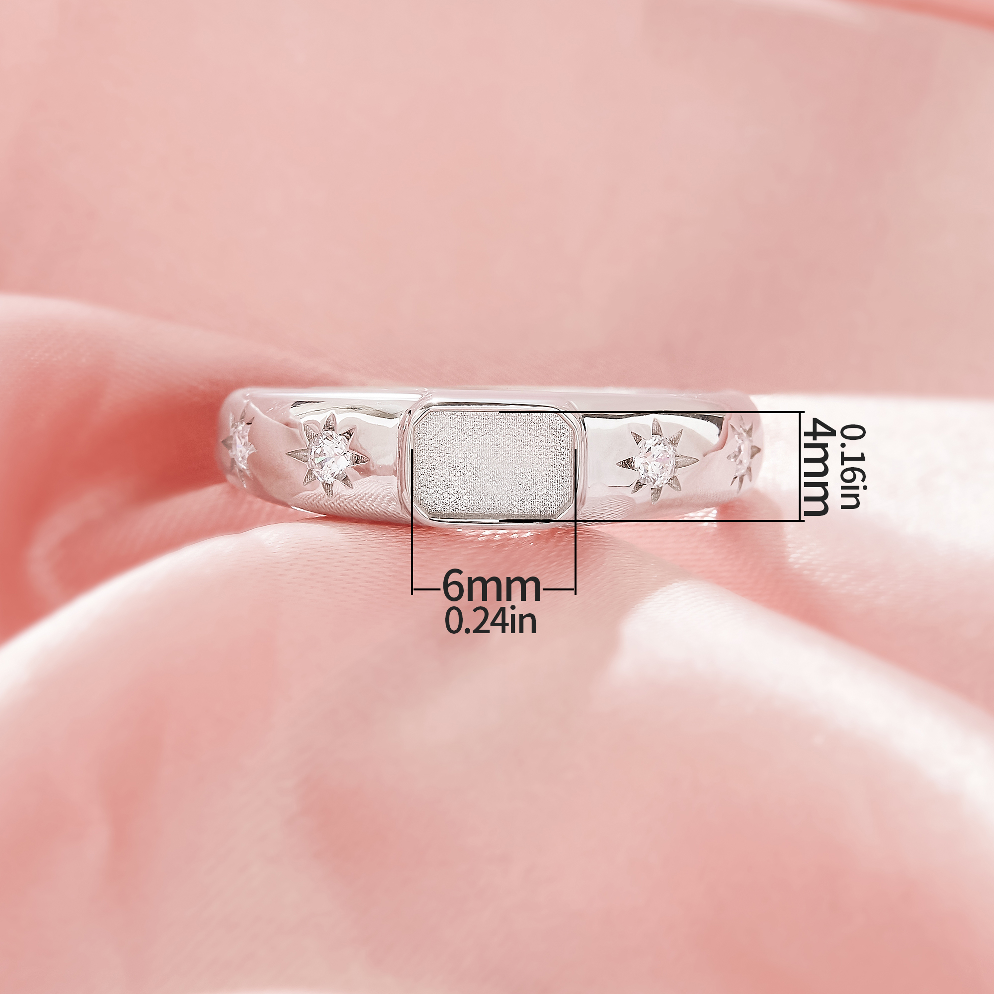 4x6MM Keepsake Breast Milk Resin Rectangle Bezel Ring Settings,Birthstone Solid 925 Sterling Silver Rose Gold Plated Ring,Star Art Deco Ring,DIY Ring Supplies 1295117-1