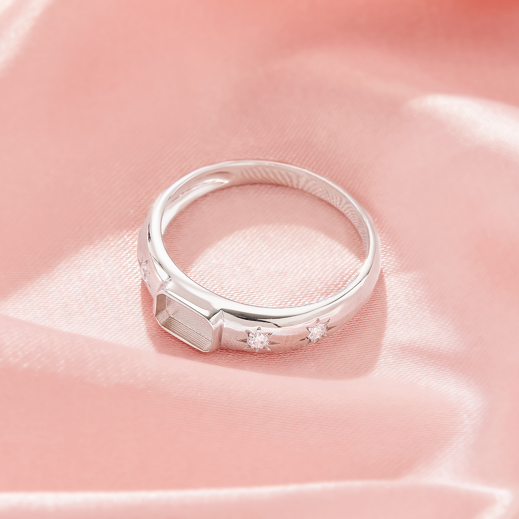 4x6MM Keepsake Breast Milk Resin Rectangle Bezel Ring Settings,Birthstone Solid 925 Sterling Silver Rose Gold Plated Ring,Star Art Deco Ring,DIY Ring Supplies 1295117-1