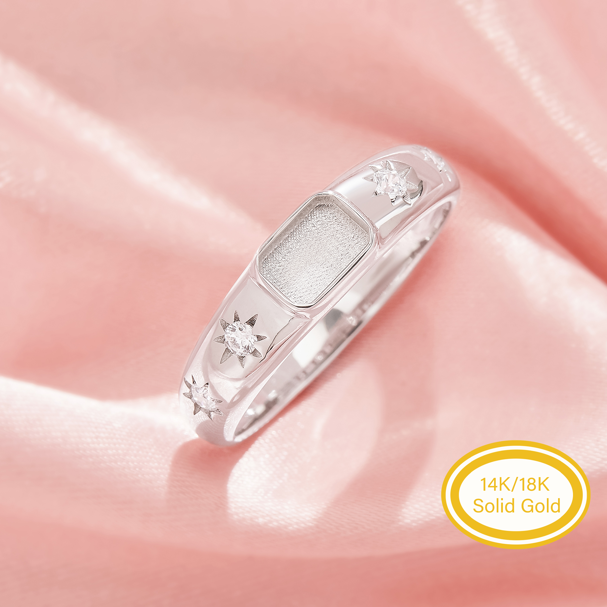 4x6MM Keepsake Breast Milk Resin Rectangle Bezel Ring Settings,Solid 14K 18K Gold Ring,Star Art Deco Ring,DIY Ring Supplies 1295117