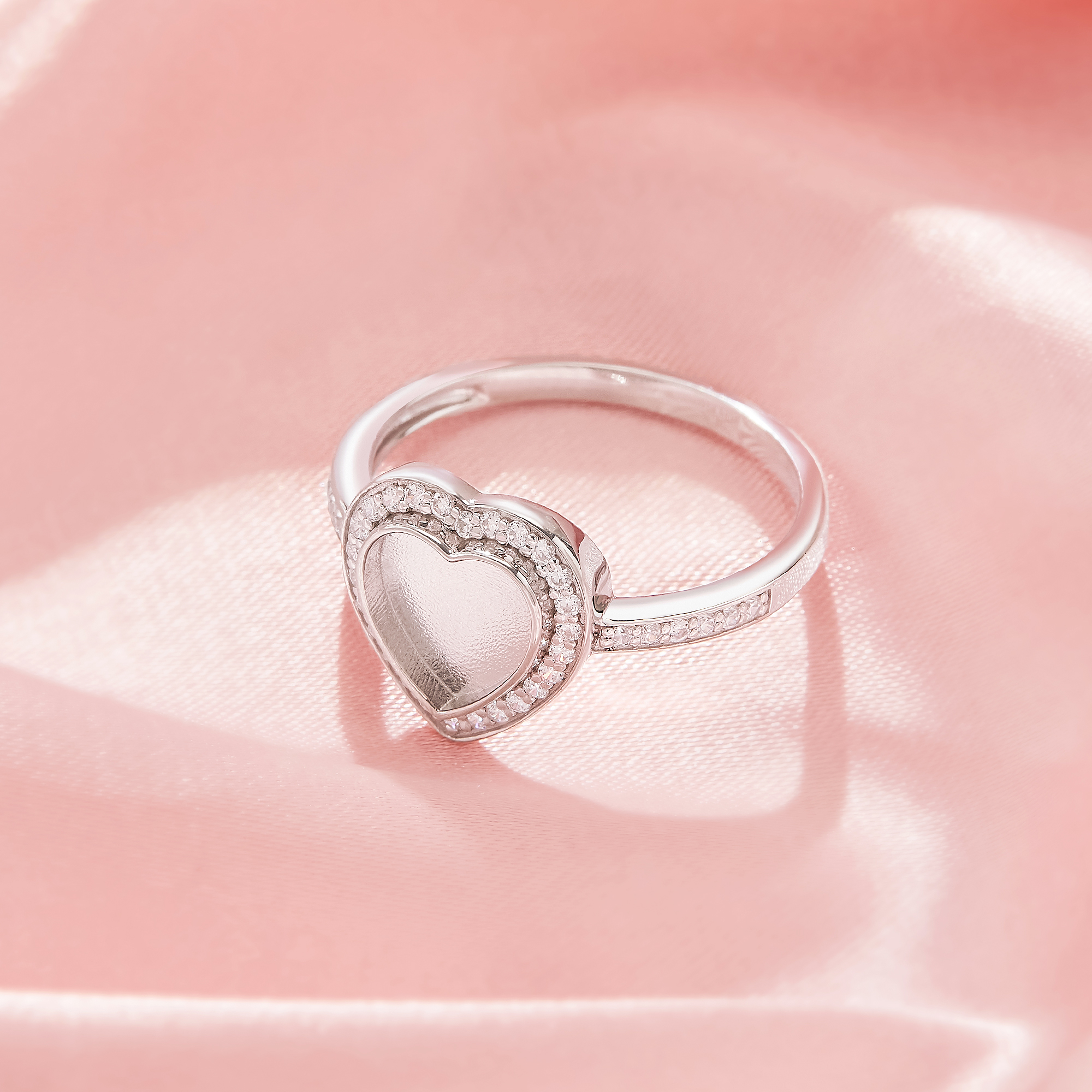 Keepsake Breast Milk Resin Halo Heart Ring Bezel Settings,Birthstone Solid 925 Sterling Silver Rose Gold Plated Ring,Art Deco Heart Ring,DIY Ring Supplies 1295118-1