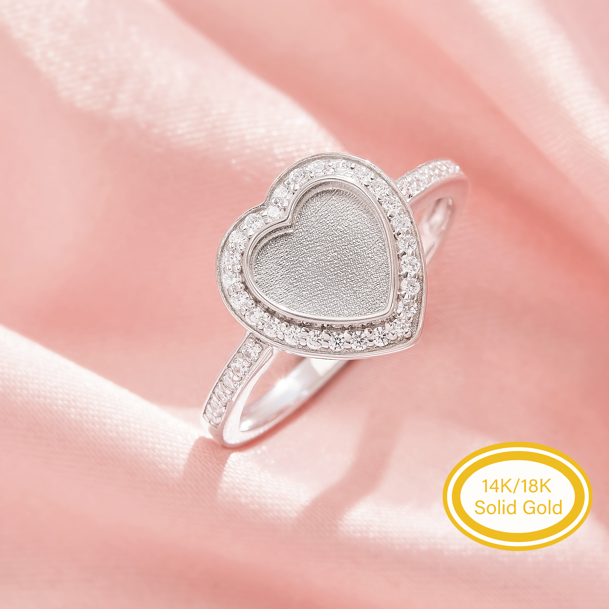 Keepsake Breast Milk Resin Halo Heart Ring Bezel Settings,Solid 14K 18K Gold Heart Ring,Art Deco Heart Ring,DIY Ring Supplies 1295118